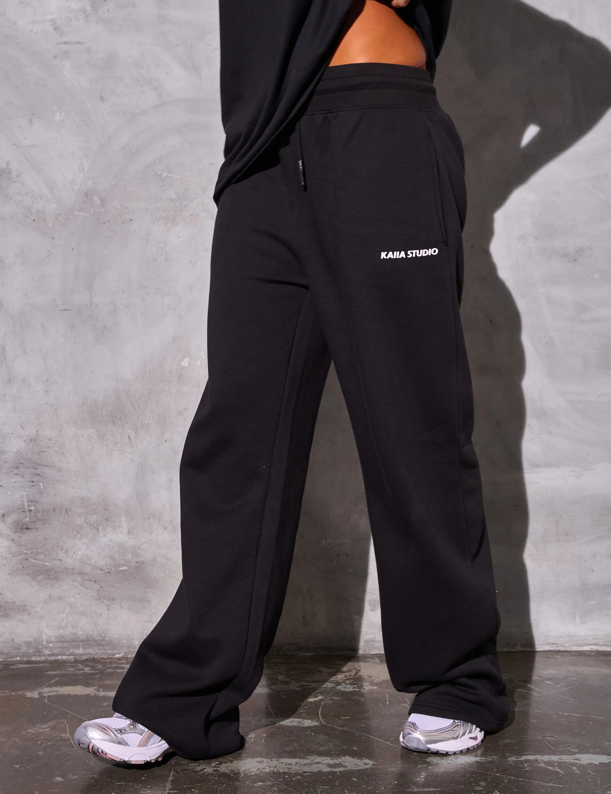 Kaiia Studio Logo Wide Leg Joggers Black sold by Public Desire product image thumbnail 3