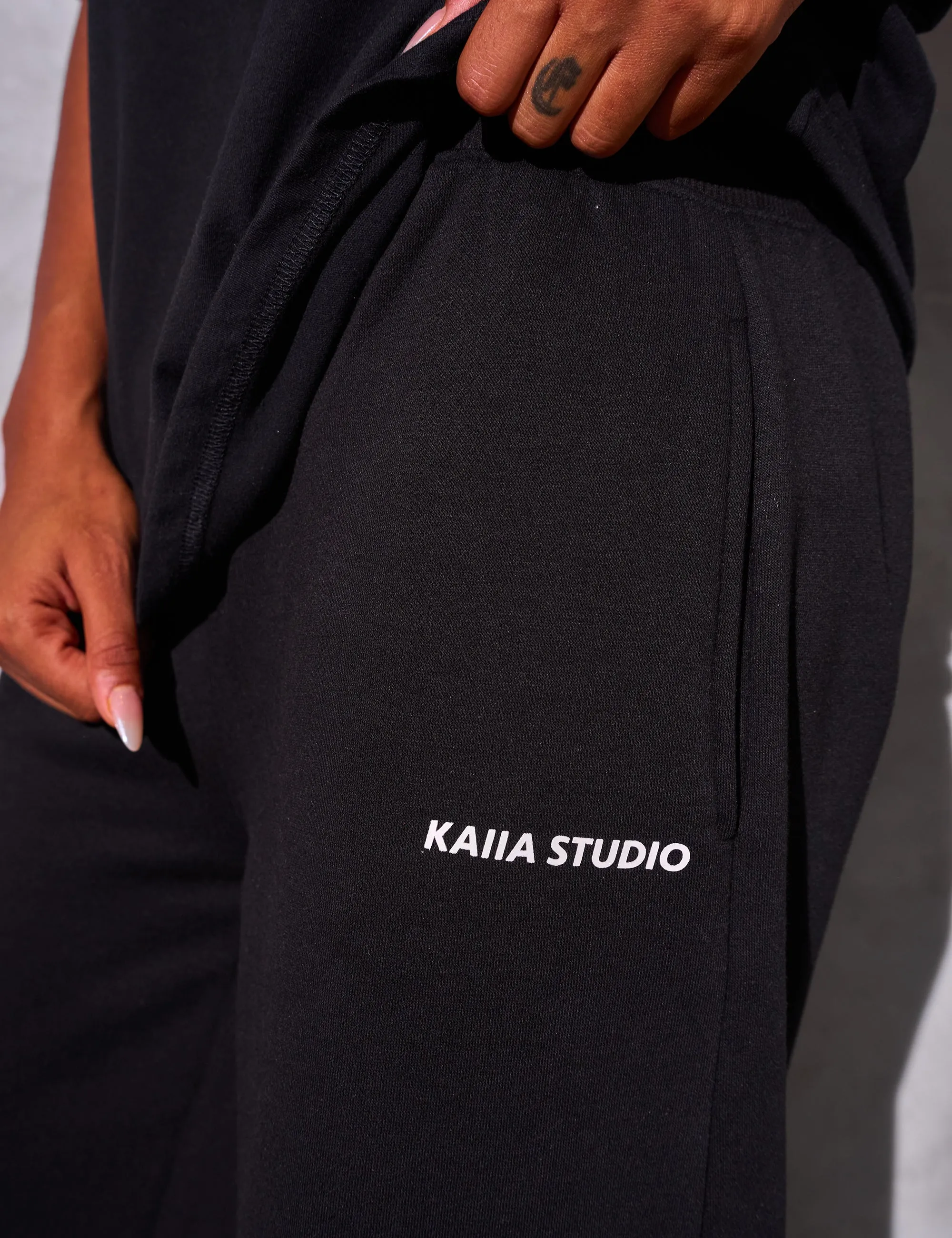 Kaiia Studio Logo Wide Leg Joggers Black sold by Public Desire product image thumbnail 4