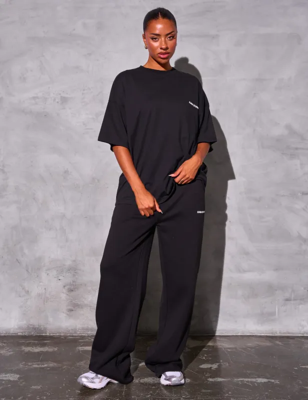 Kaiia Studio Logo Wide Leg Joggers Black sold by Public Desire