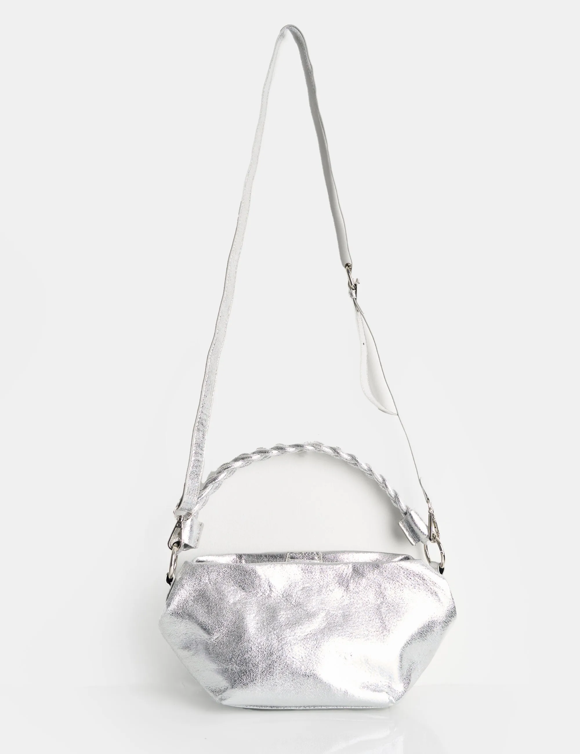 Lillian Cracked Silver Woven Strap Shoulder Bag sold by Public Desire product image thumbnail 3