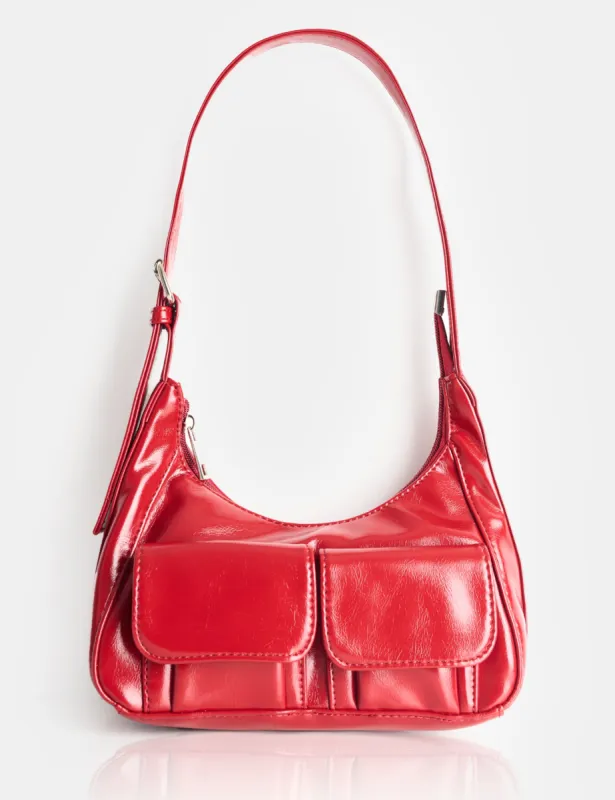 Ronda Red Pocket Detail Shoulder Bag sold by Public Desire