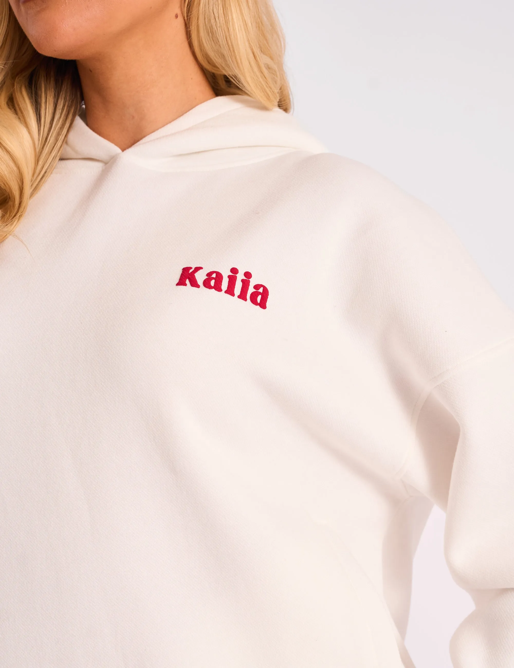 Kaiia Studio Cherry Graphic Oversized Hoodie Cream & Red sold by Public Desire product image thumbnail 4