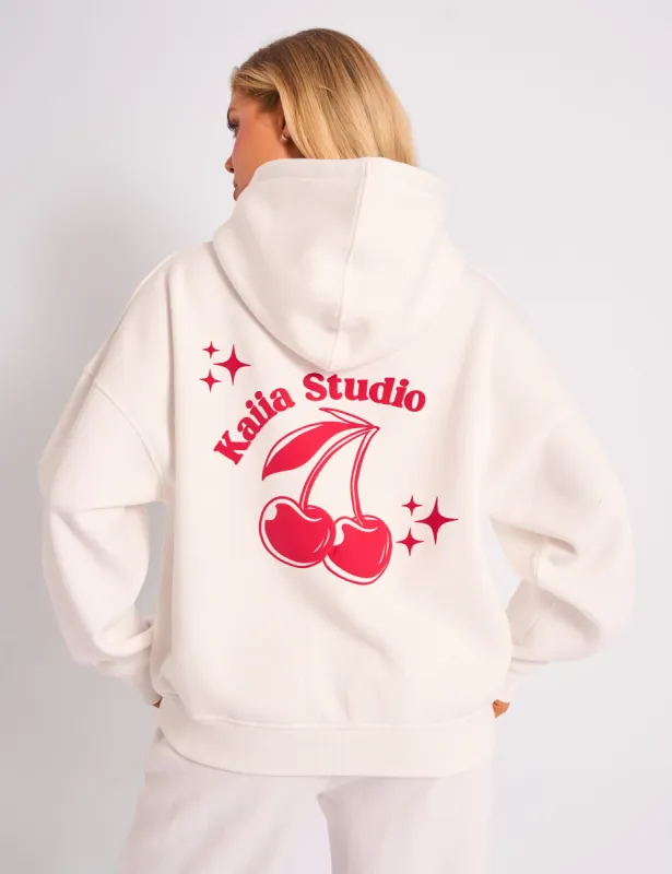 Kaiia Studio Cherry Graphic Oversized Hoodie Cream & Red sold by Public Desire