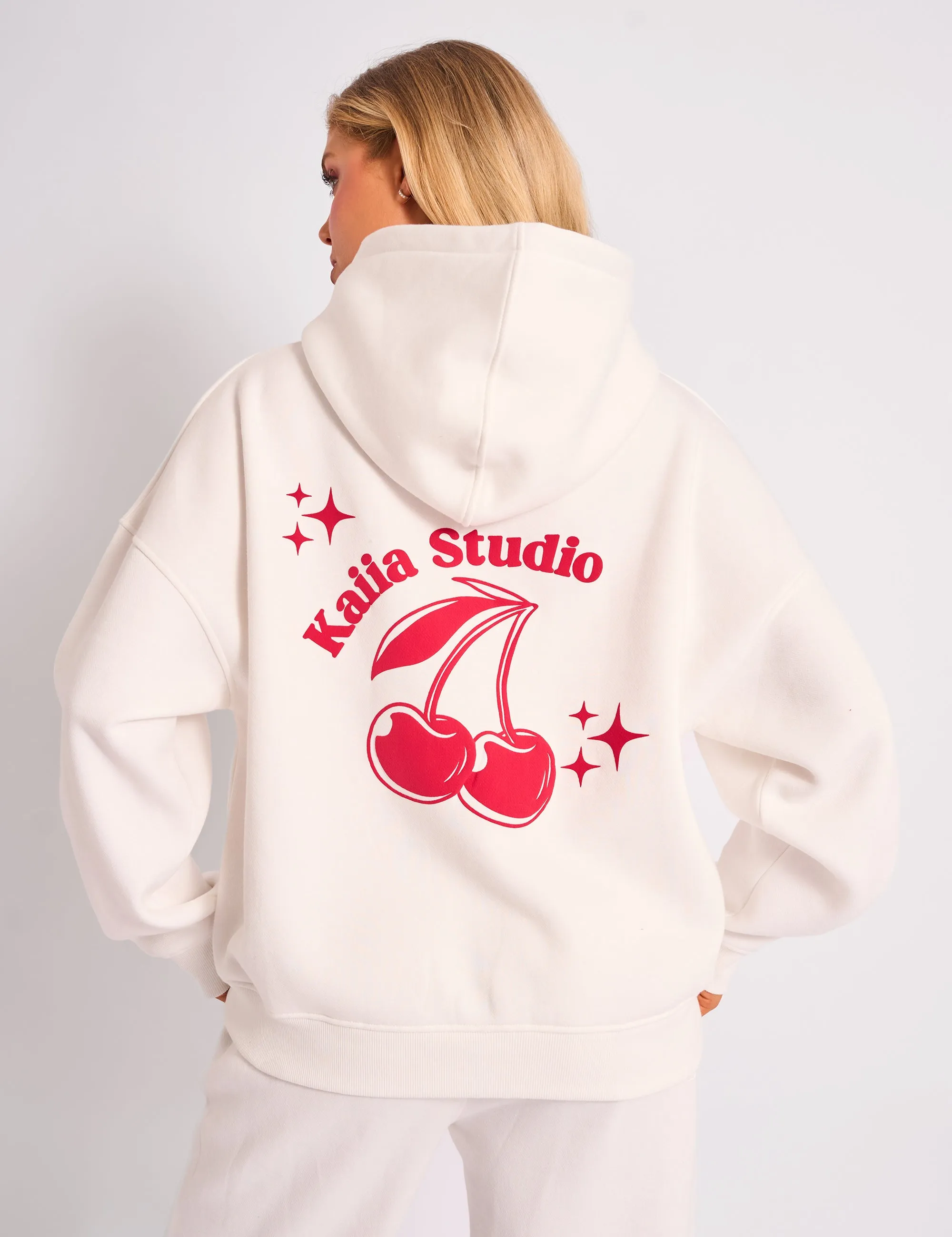Kaiia Studio Cherry Graphic Oversized Hoodie Cream & Red sold by Public Desire