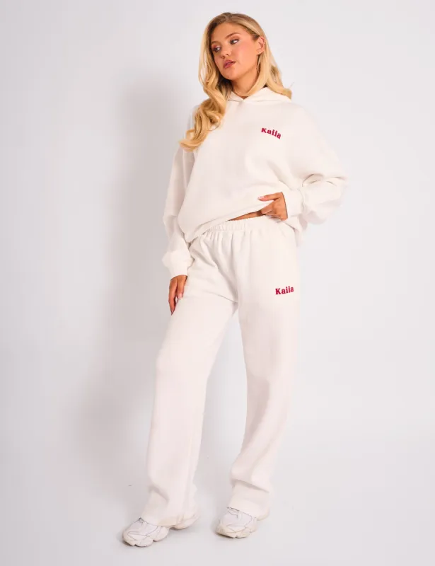Kaiia Cherry Wide Leg Joggers Cream & Red sold by Public Desire