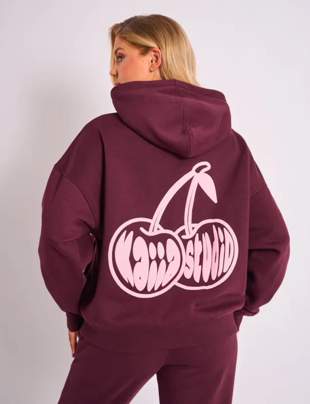 Kaiia Cherry Graphic Oversized Hoodie Plum & Pink sold by Public Desire