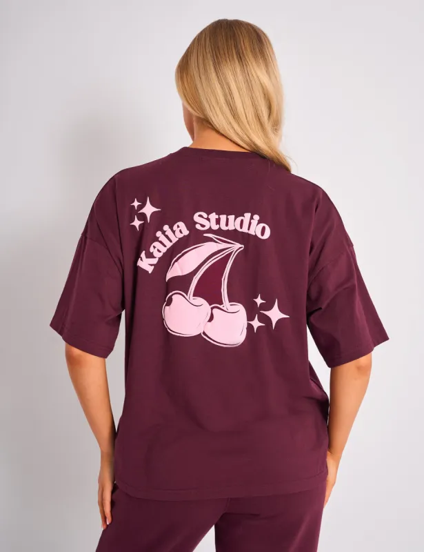 Kaiia Cherry Graphic Oversized T-shirt Plum & Pink sold by Public Desire