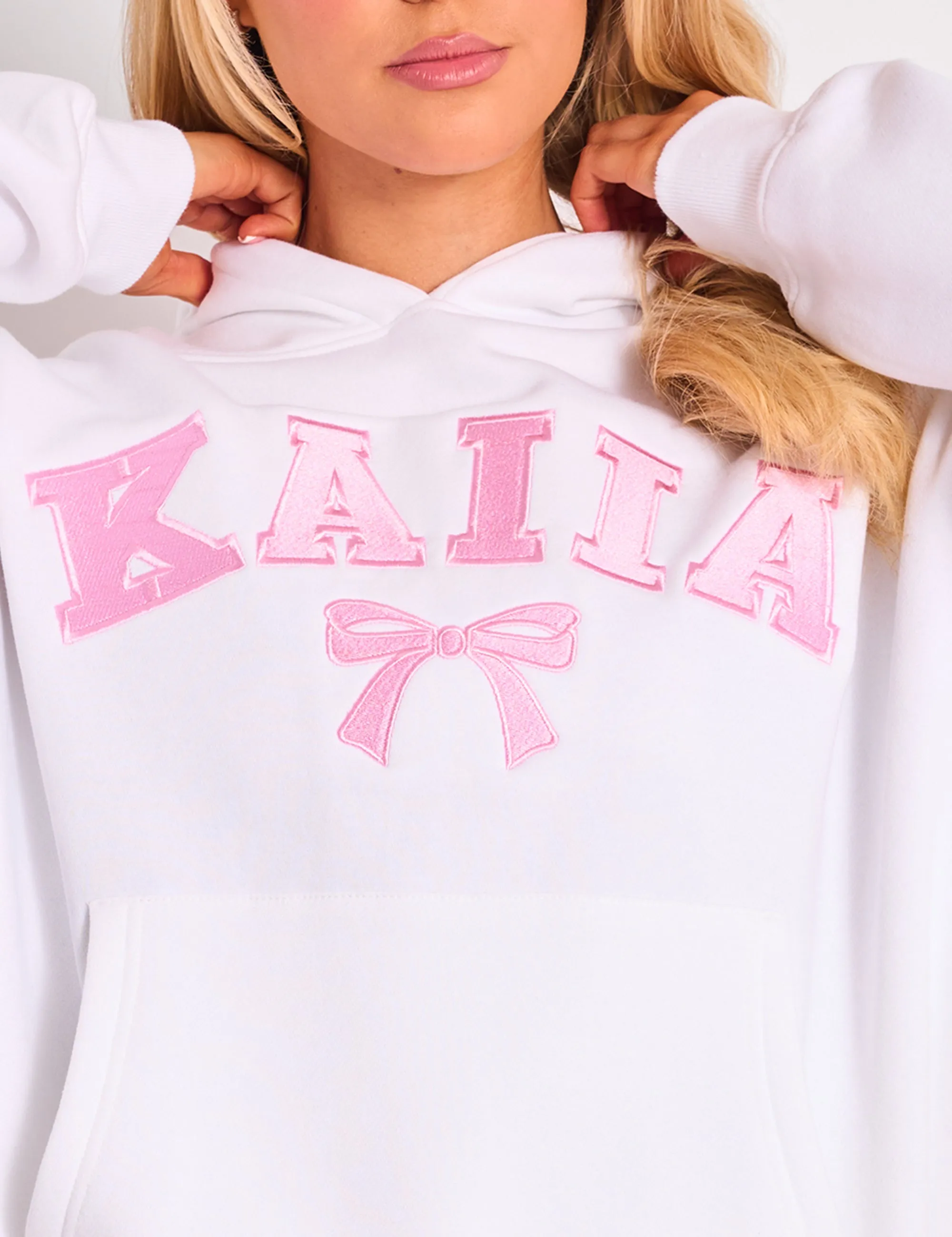 Kaiia Bow Embroidered Oversized Hoodie White & Pink sold by Public Desire product image thumbnail 4