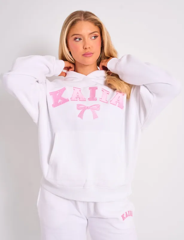 Kaiia Bow Embroidered Oversized Hoodie White & Pink sold by Public Desire
