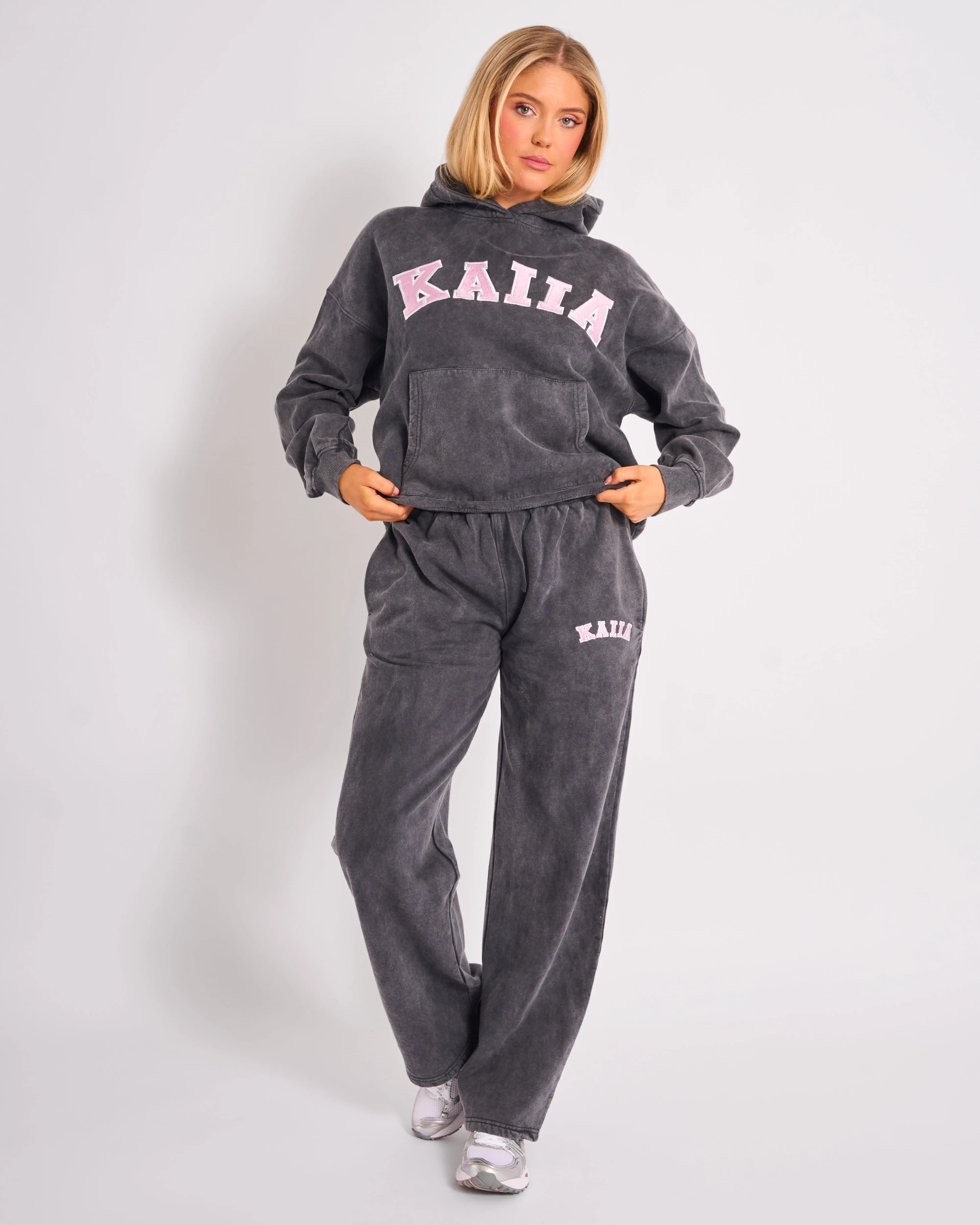Kaiia Slogan Oversized Hoodie Washed Dark Grey & Pink sold by Public Desire product image thumbnail 3