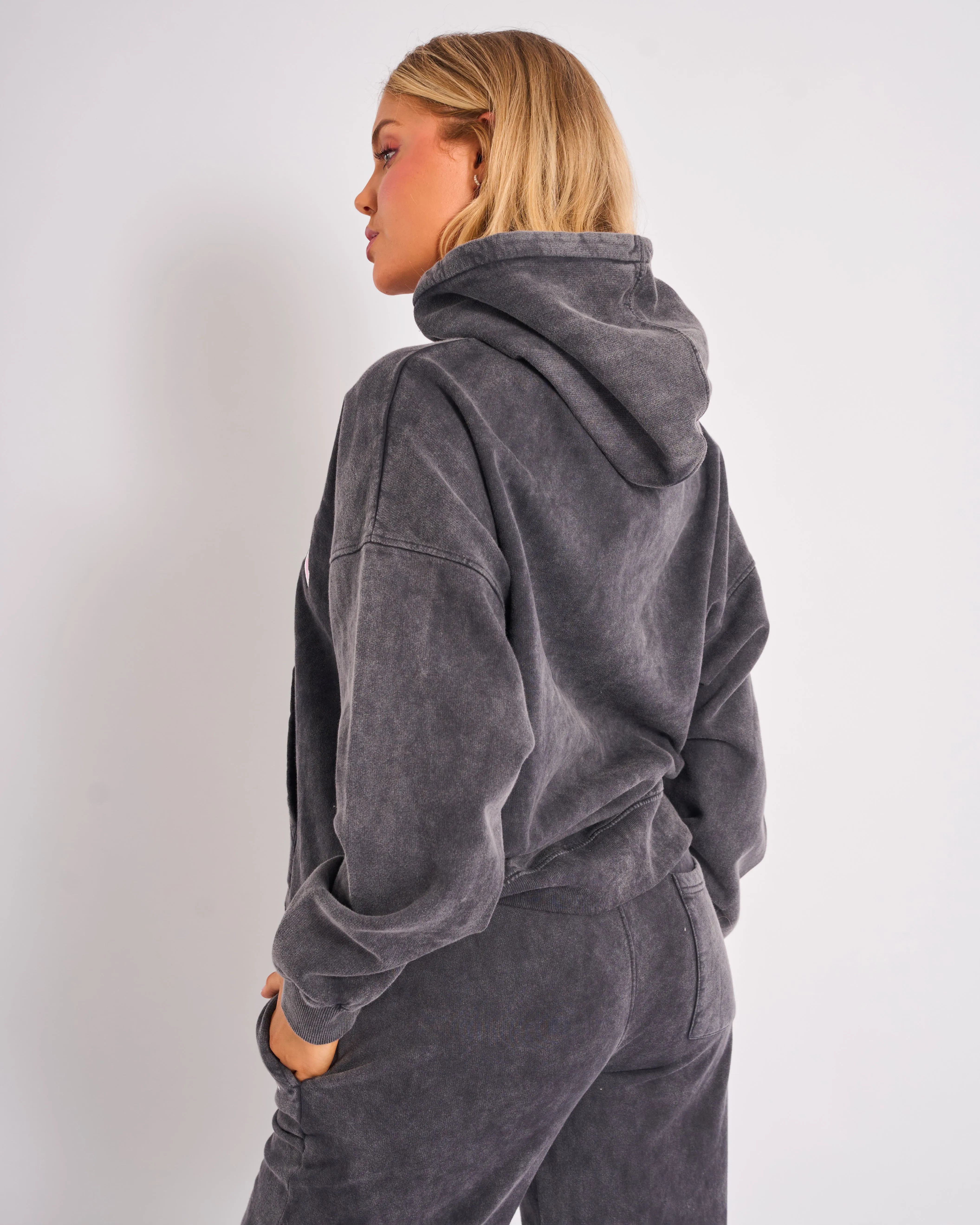 Kaiia Slogan Oversized Hoodie Washed Dark Grey & Pink sold by Public Desire product image thumbnail 2