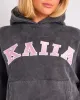 Kaiia Slogan Oversized Hoodie Washed Dark Grey & Pink sold by Public Desire