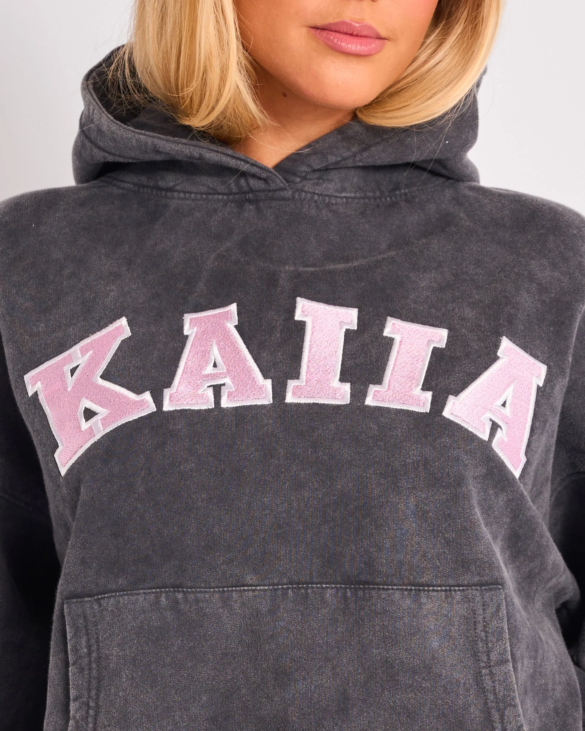 Kaiia Slogan Oversized Hoodie Washed Dark Grey & Pink sold by Public Desire product image thumbnail 4