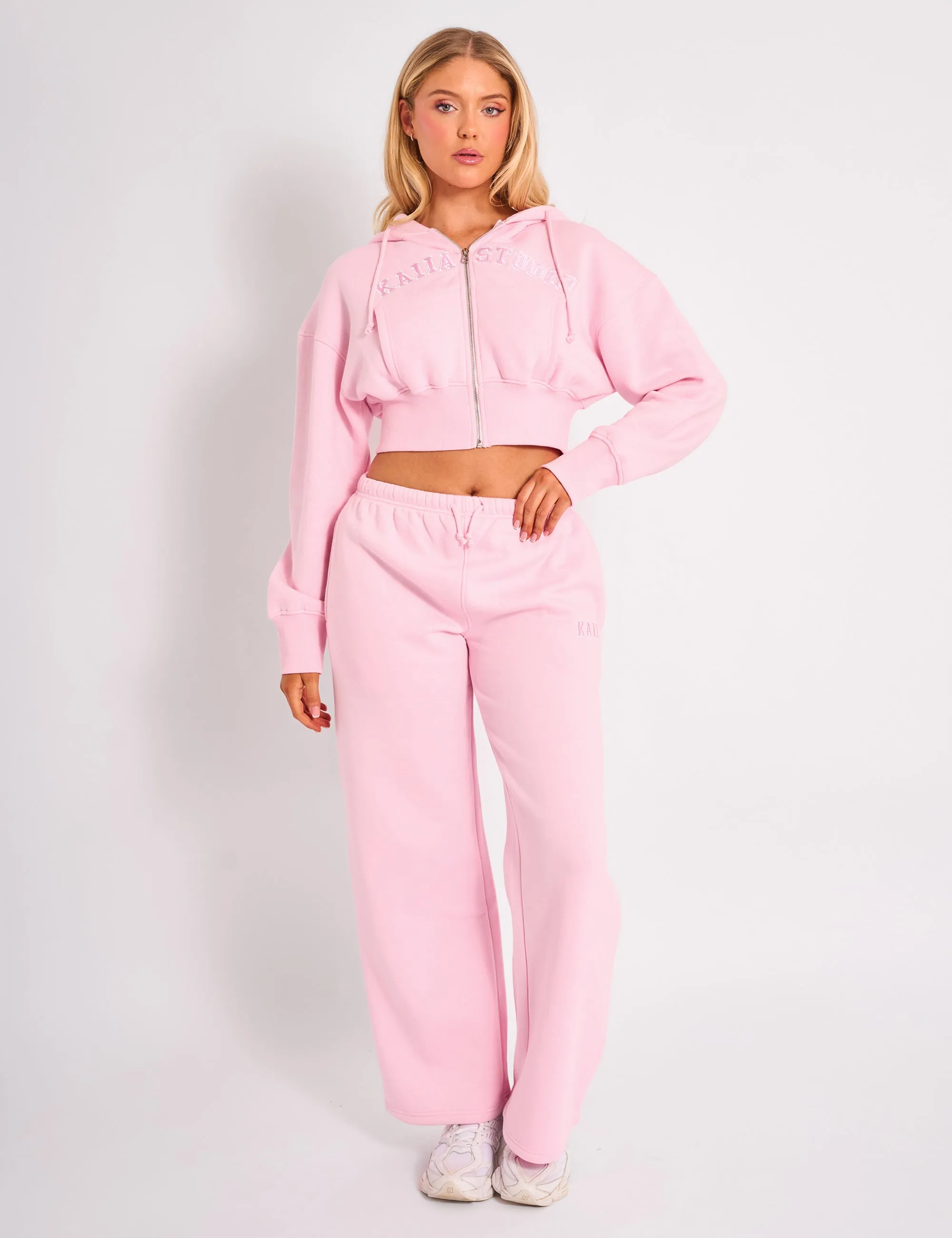 Kaiia Logo Wide Leg Joggers Light Pink sold by Public Desire