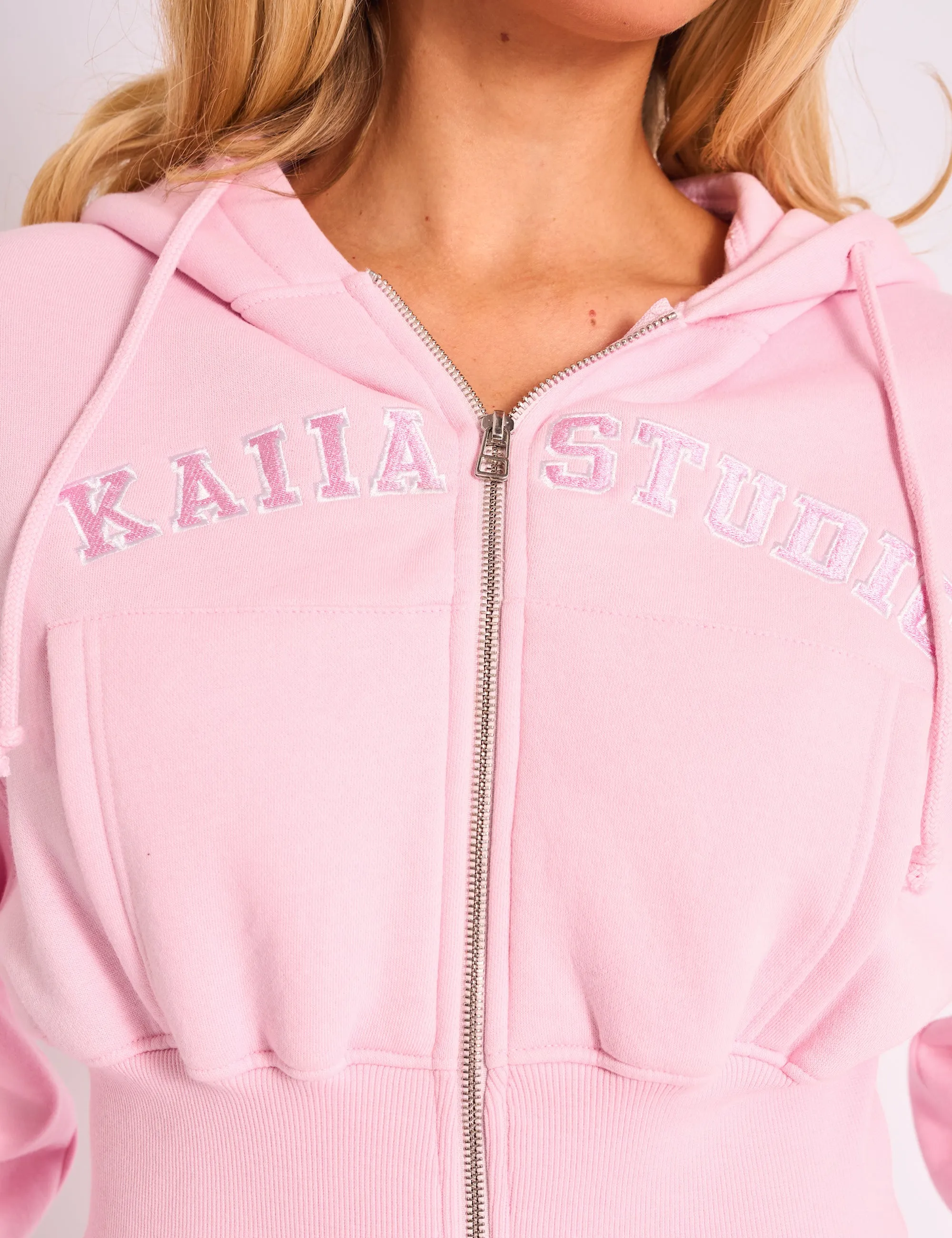 Kaiia Studio Logo Cropped Zip Up Hoodie Light Pink sold by Public Desire product image thumbnail 4