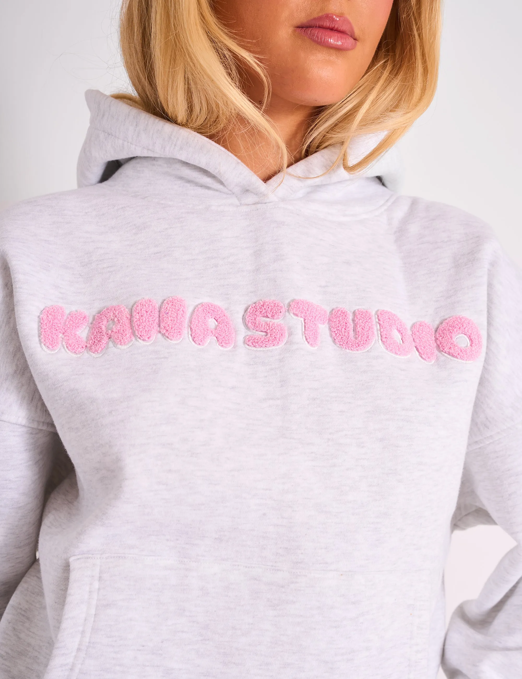 Kaiia Studio Borg Bubble Logo Oversized Hoodie Grey Marl & Pink sold by Public Desire product image thumbnail 4