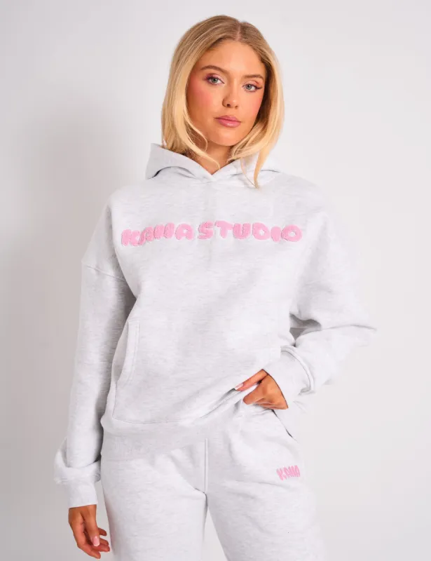 Kaiia Studio Borg Bubble Logo Oversized Hoodie Grey Marl & Pink sold by Public Desire