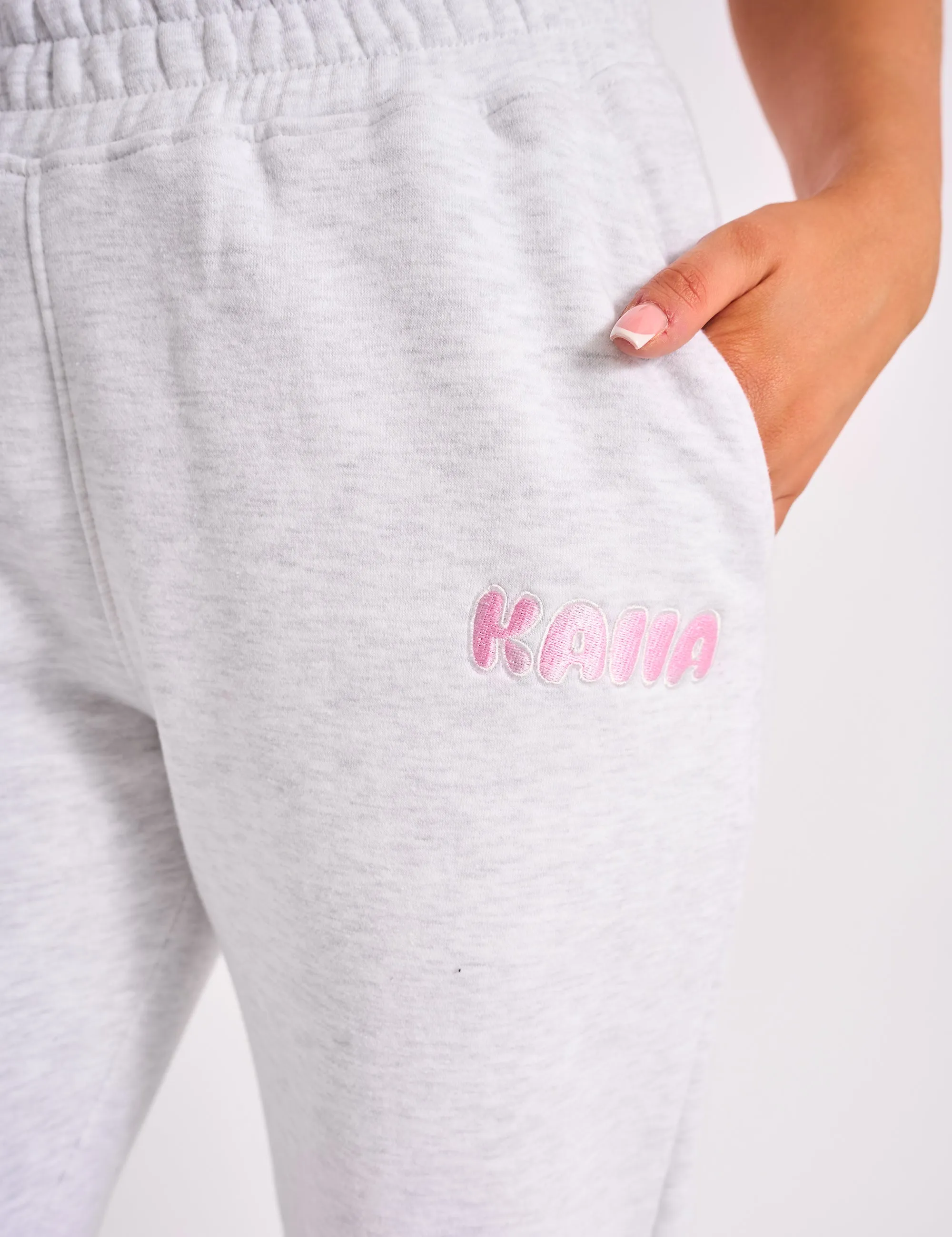 Kaiia Bubble Logo Wide Leg Joggers Grey Marl & Pink sold by Public Desire product image thumbnail 4