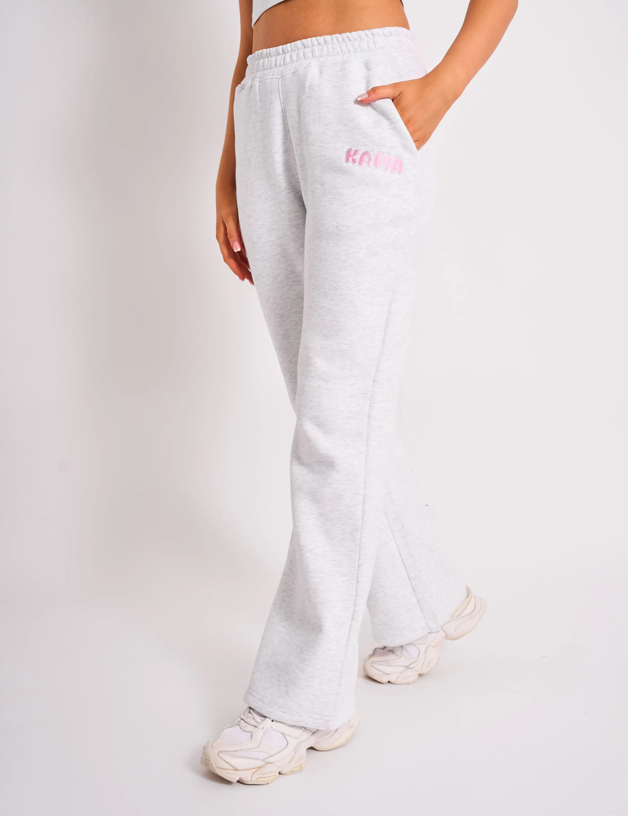 Kaiia Bubble Logo Wide Leg Joggers Grey Marl & Pink sold by Public Desire product image thumbnail 2