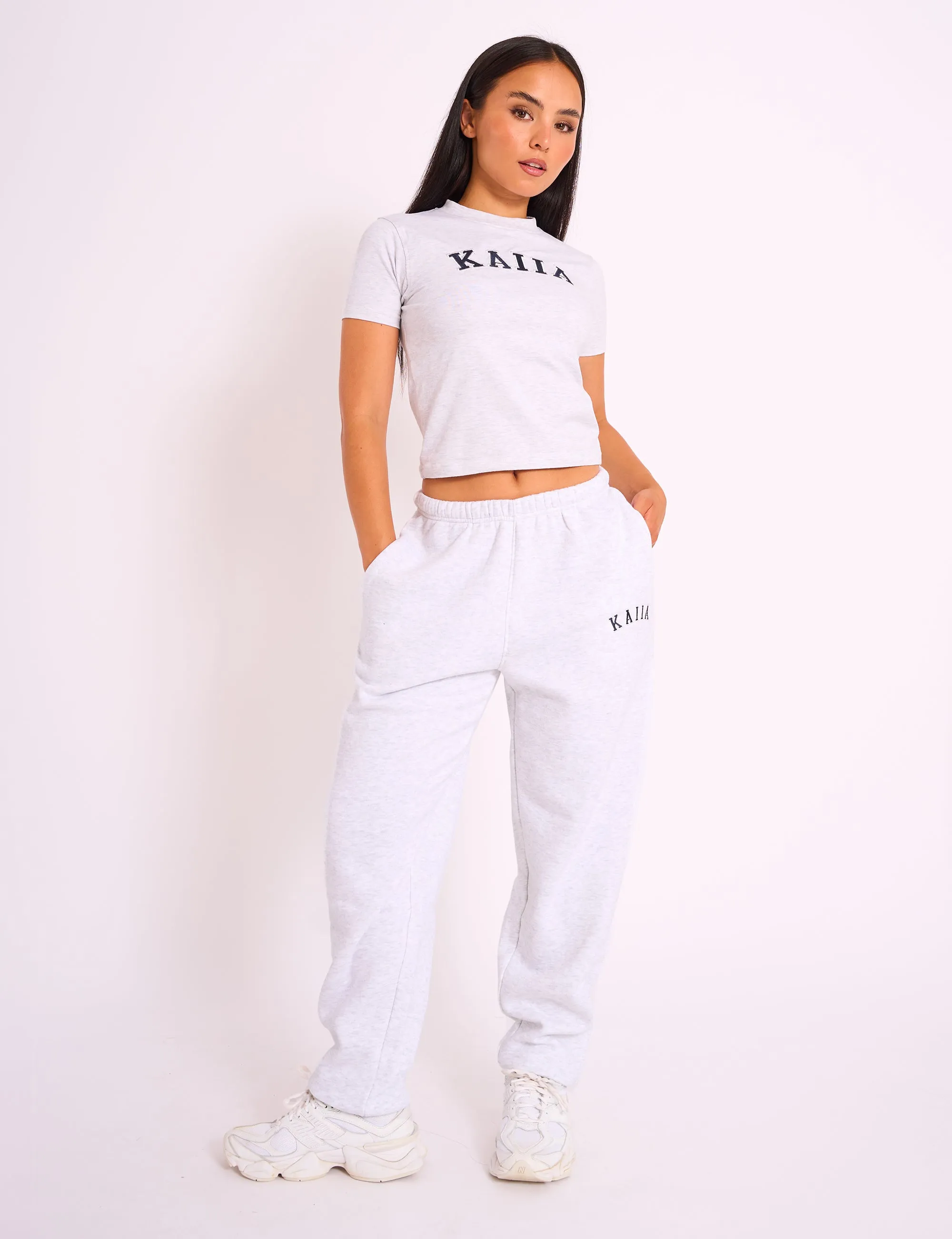 Kaiia Logo Cuffed Joggers Light Grey Marl sold by Public Desire