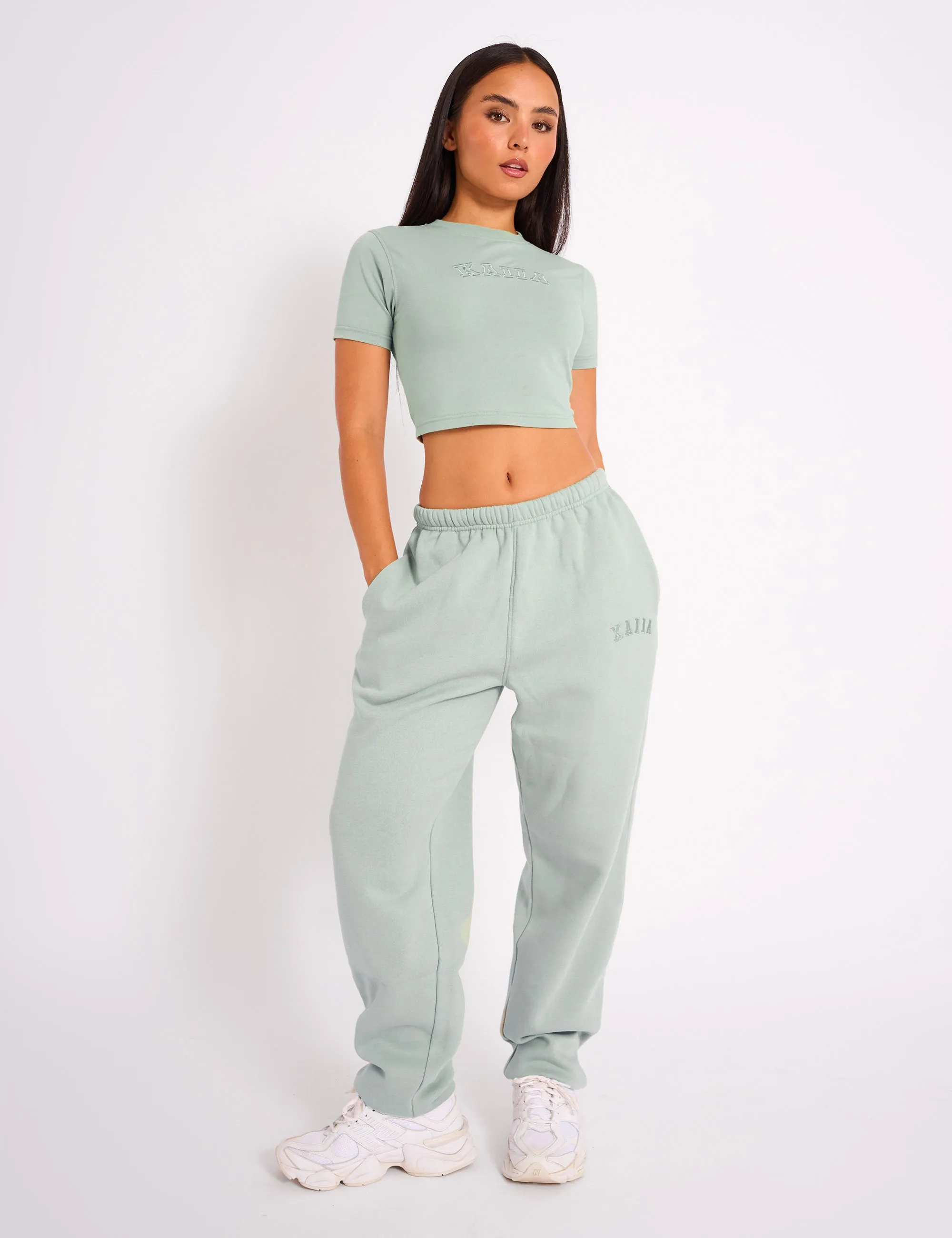 Kaiia Logo Cuffed Joggers Sage Green sold by Public Desire