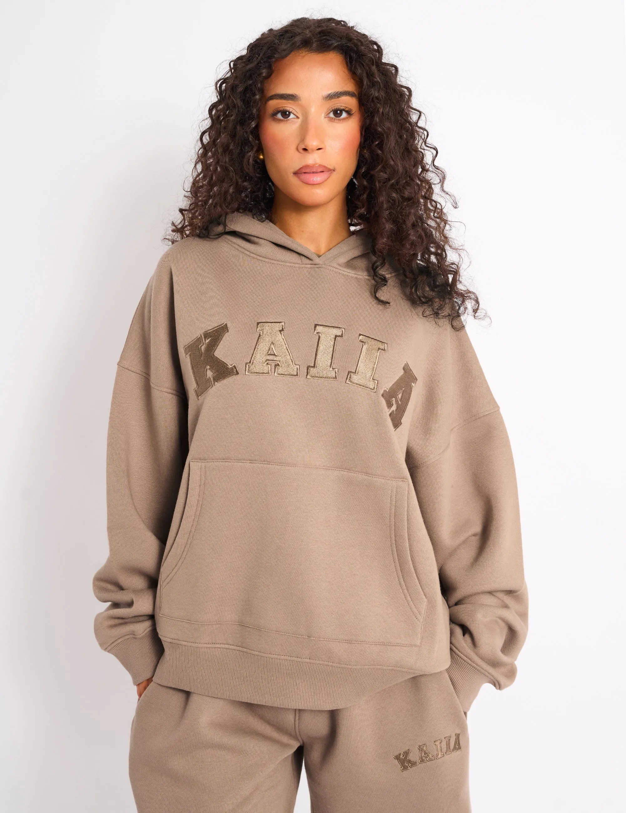 Kaiia Slogan Oversized Hoodie Latte sold by Public Desire