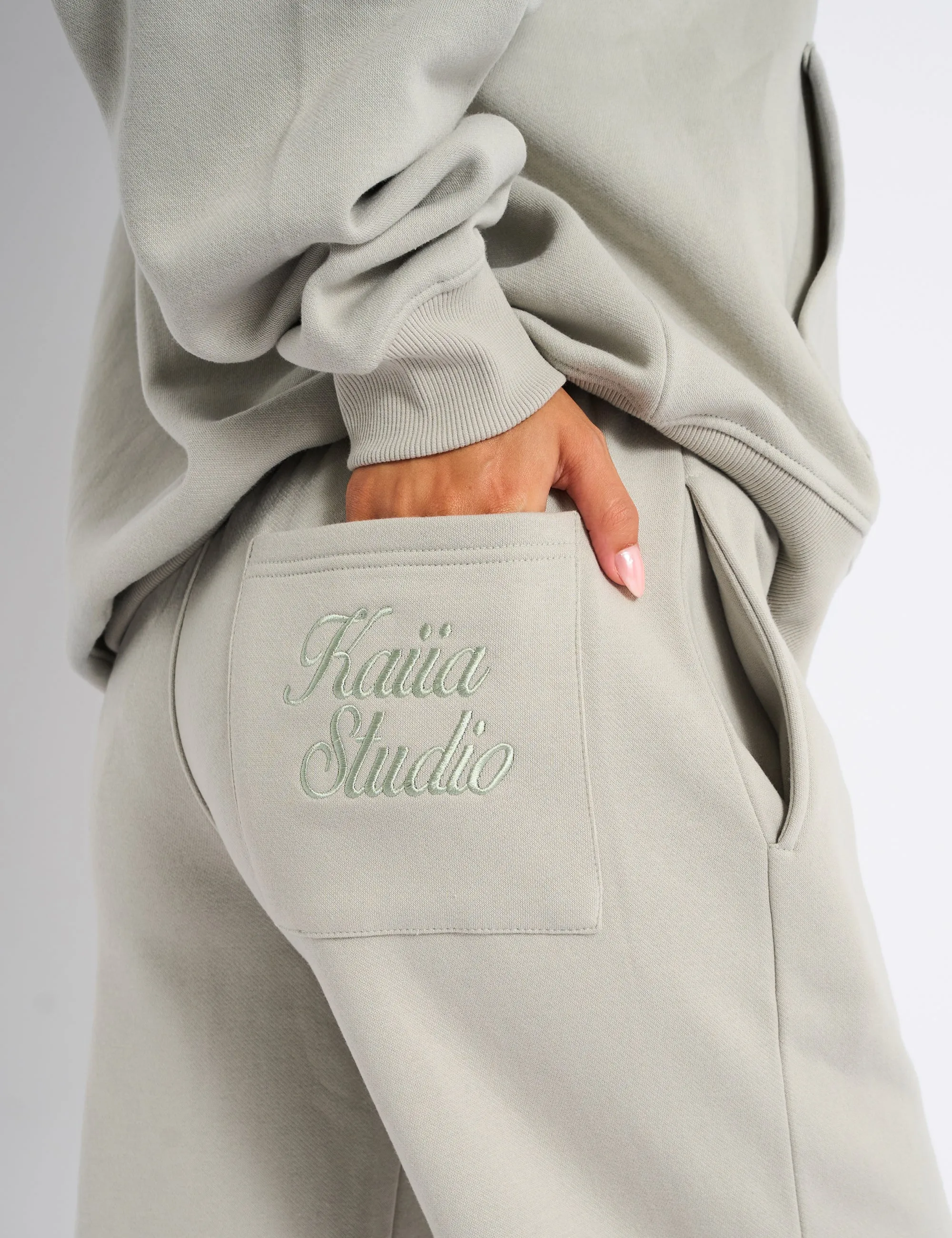 Kaiia Studio Script Logo Wide Leg Joggers Matcha sold by Public Desire product image thumbnail 4