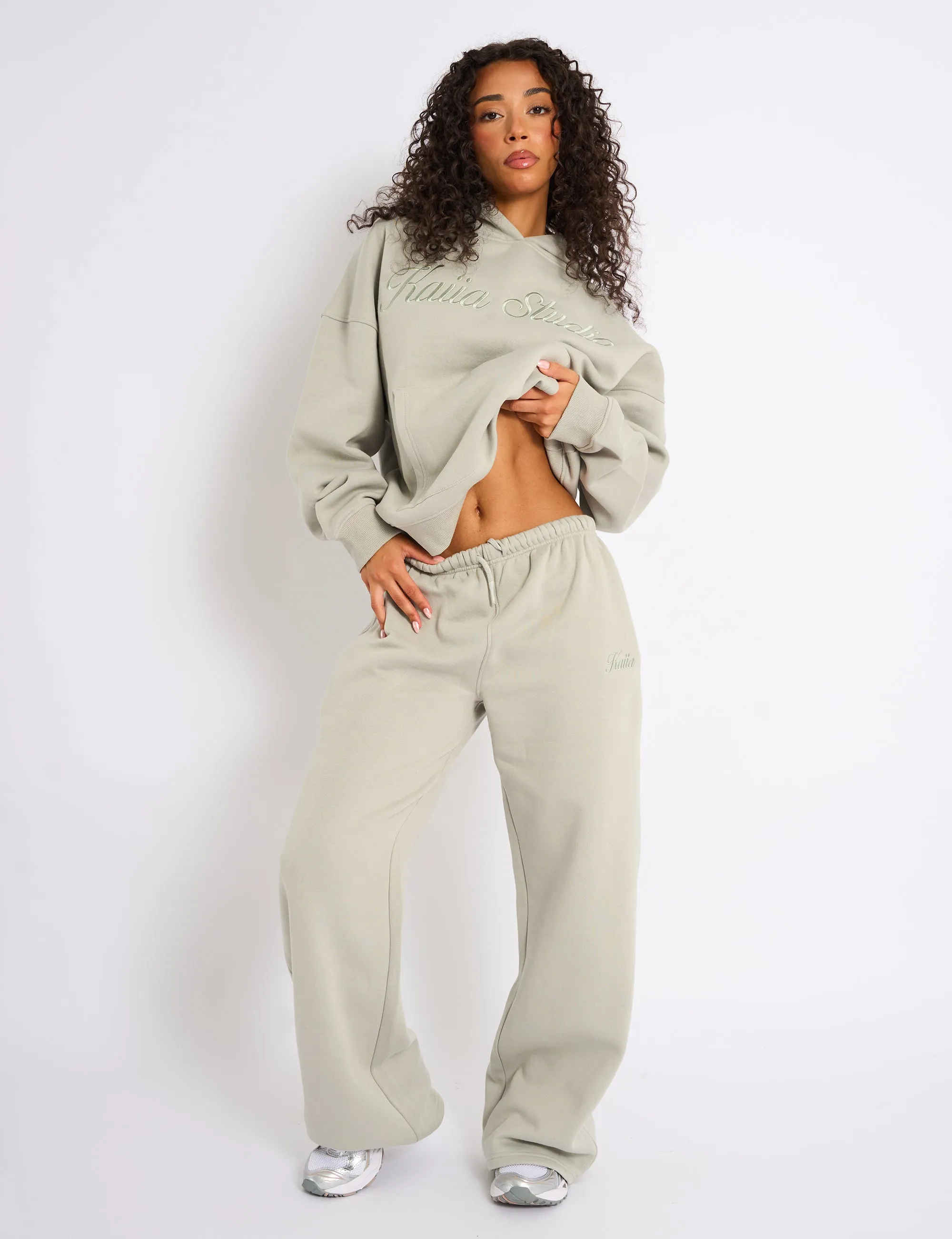 Kaiia Studio Script Logo Wide Leg Joggers Matcha sold by Public Desire
