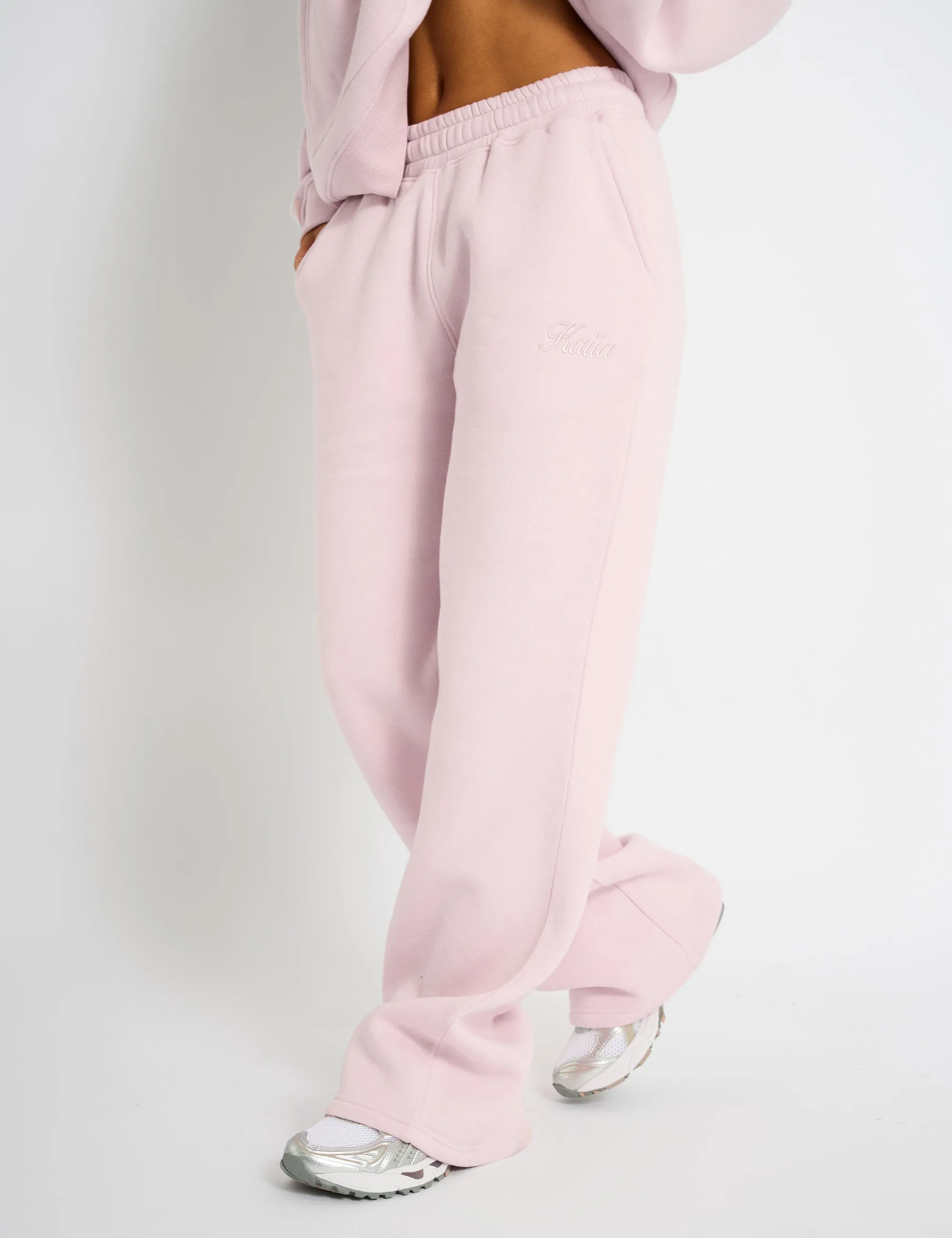 Kaiia Studio Script Logo Wide Leg Joggers Pink Chai sold by Public Desire product image thumbnail 2