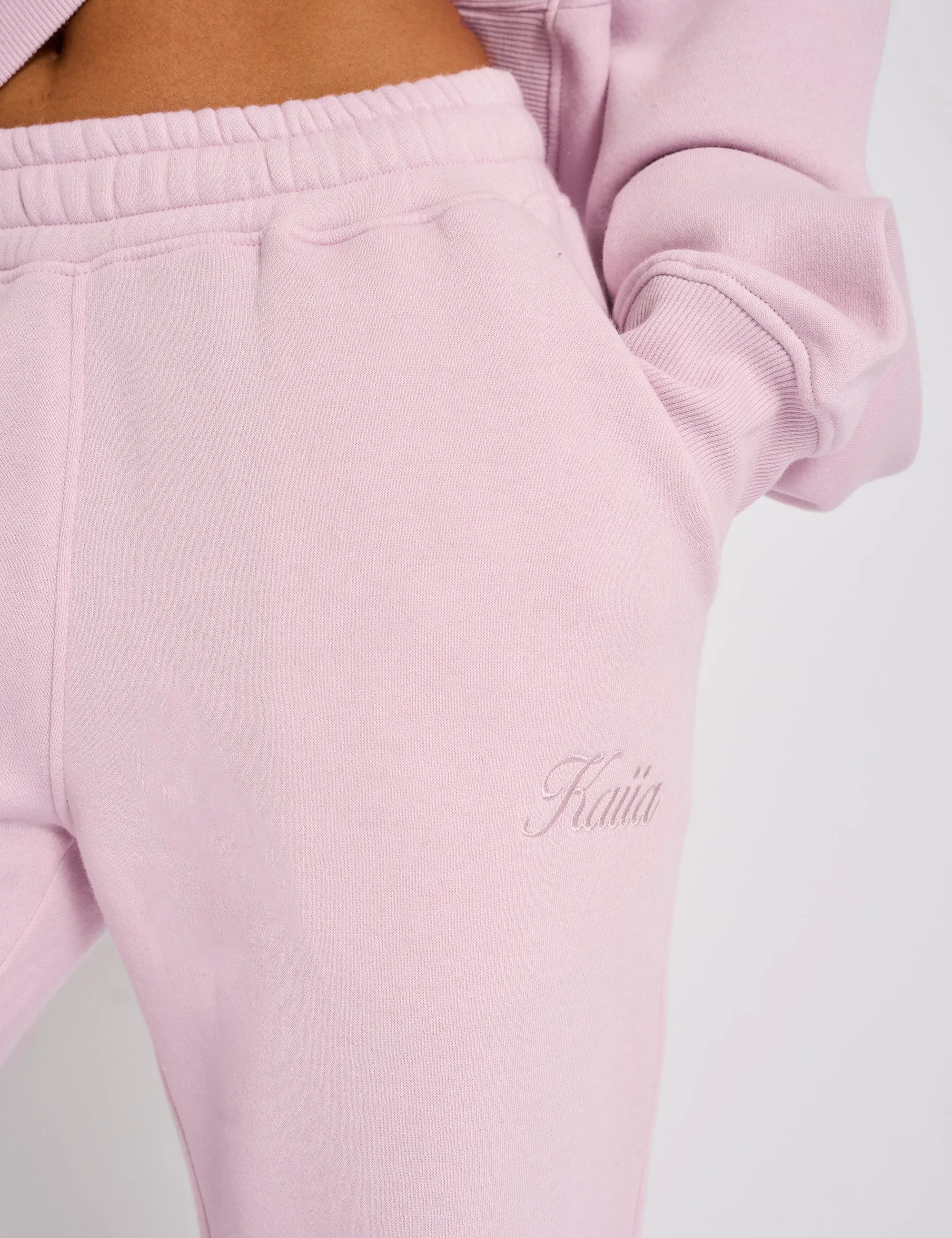Kaiia Studio Script Logo Wide Leg Joggers Pink Chai sold by Public Desire product image thumbnail 4