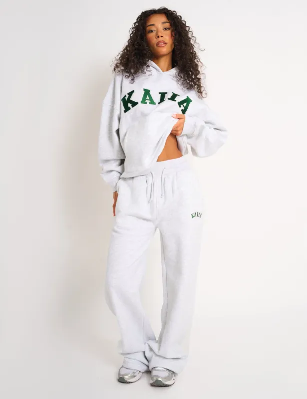 Kaiia Ribbed Waistband Wide Leg Joggers Light Grey Marl & Forest Green sold by Public Desire