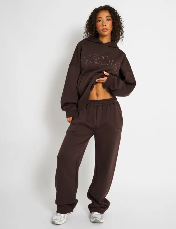 Kaiia Logo Wide Leg Joggers Mocha sold by Public Desire
