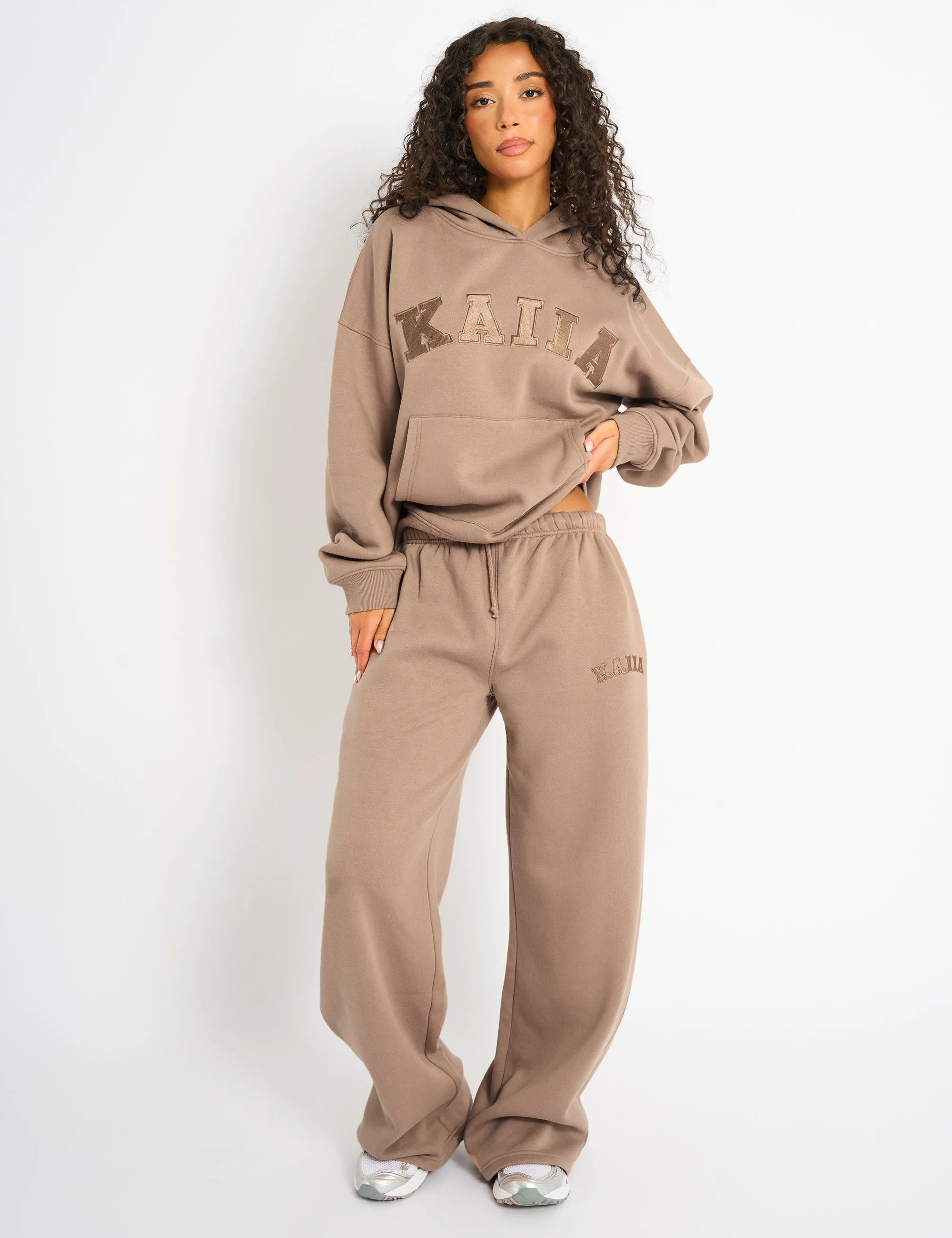 Kaiia Logo Wide Leg Joggers Latte sold by Public Desire