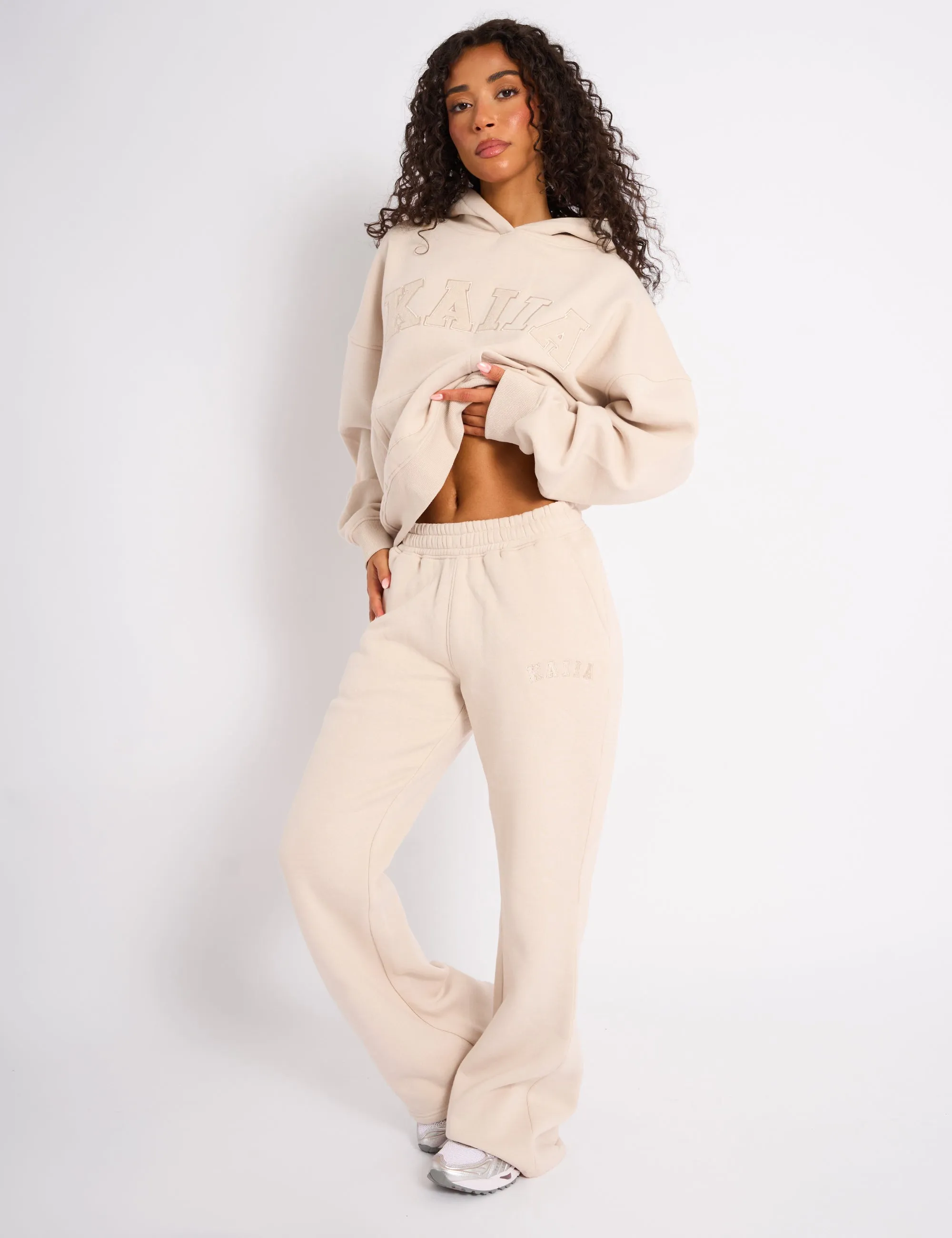 Kaiia Logo Wide Leg Joggers Cream sold by Public Desire