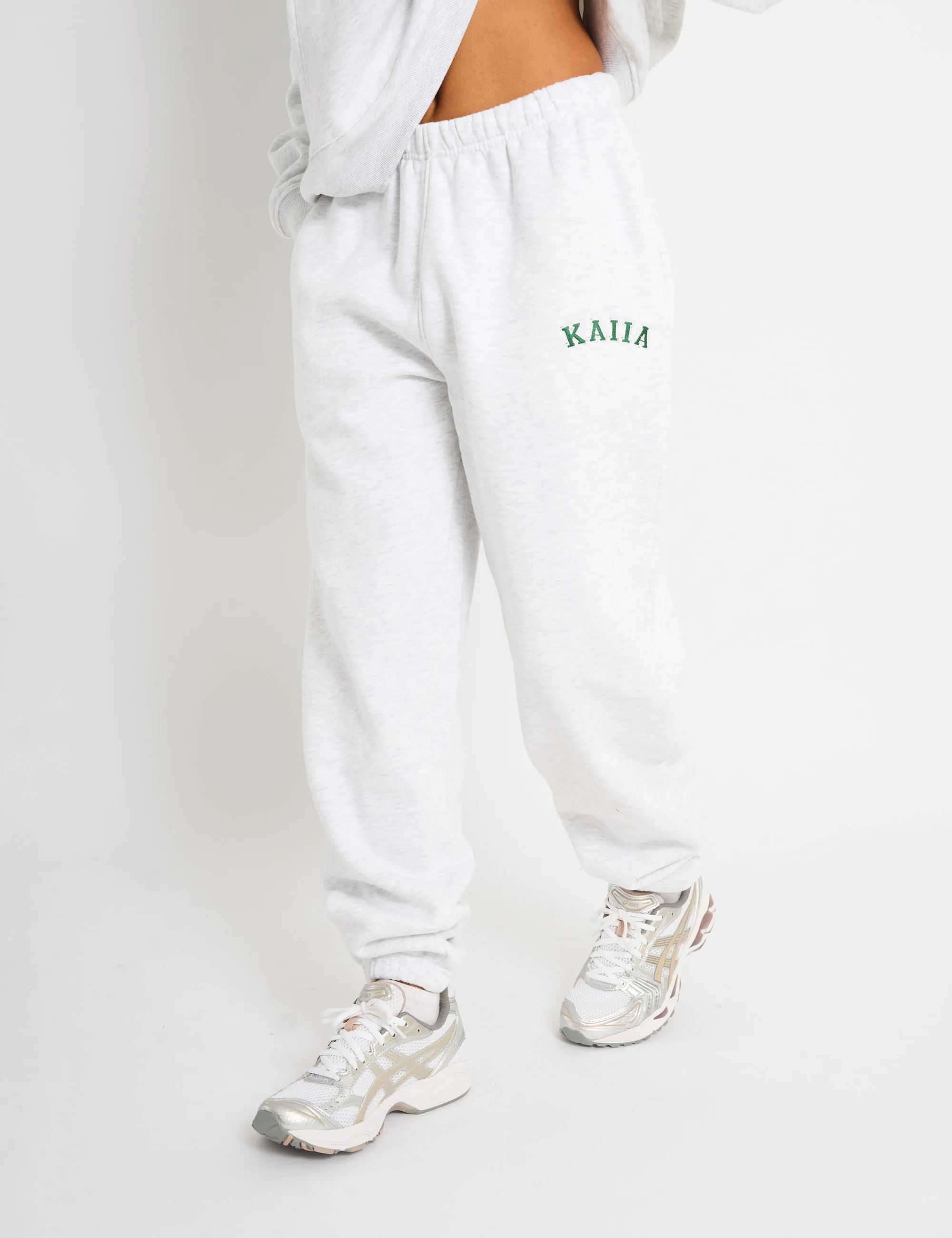 Kaiia Logo Cuffed Joggers Light Grey Marl & Forest Green sold by Public Desire product image thumbnail 2