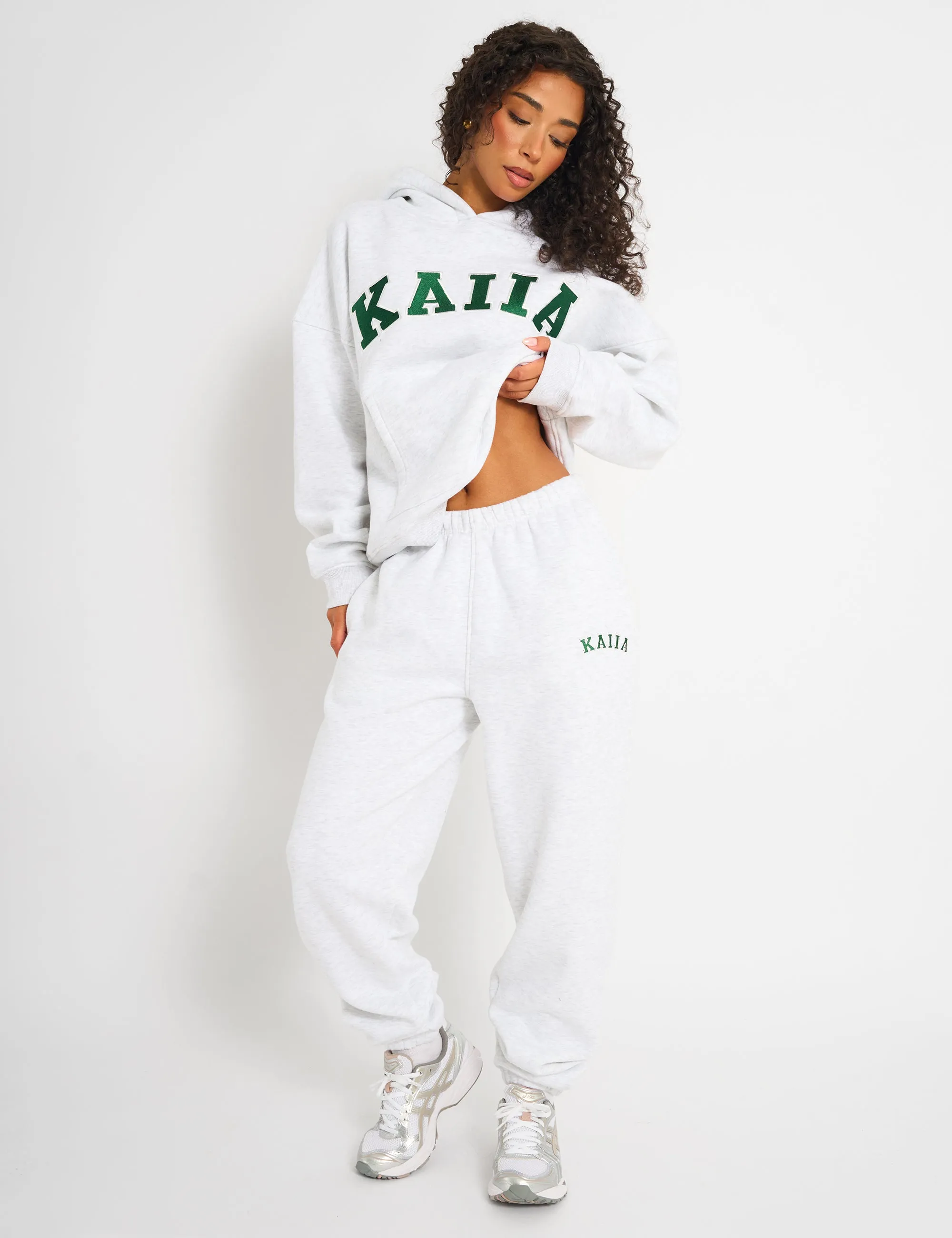 Kaiia Logo Cuffed Joggers Light Grey Marl & Forest Green sold by Public Desire