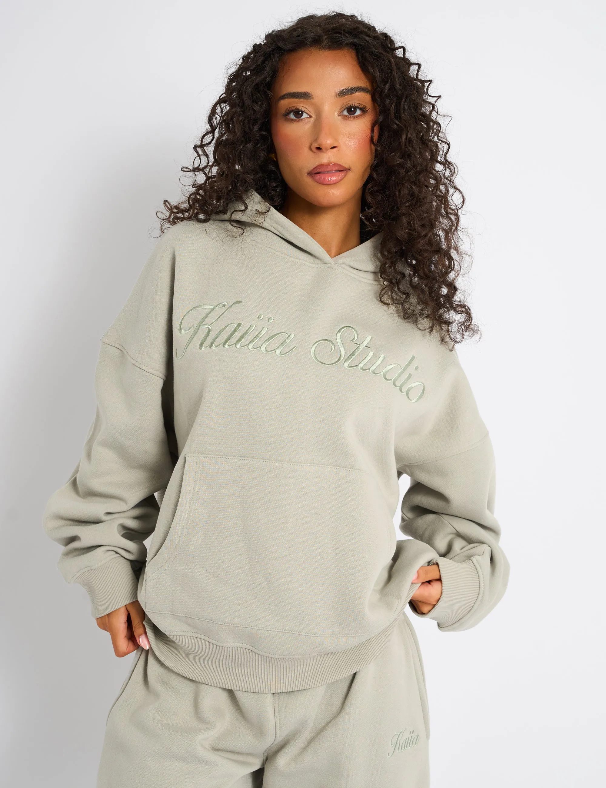 Kaiia Studio Script Logo Oversized Hoodie Matcha sold by Public Desire