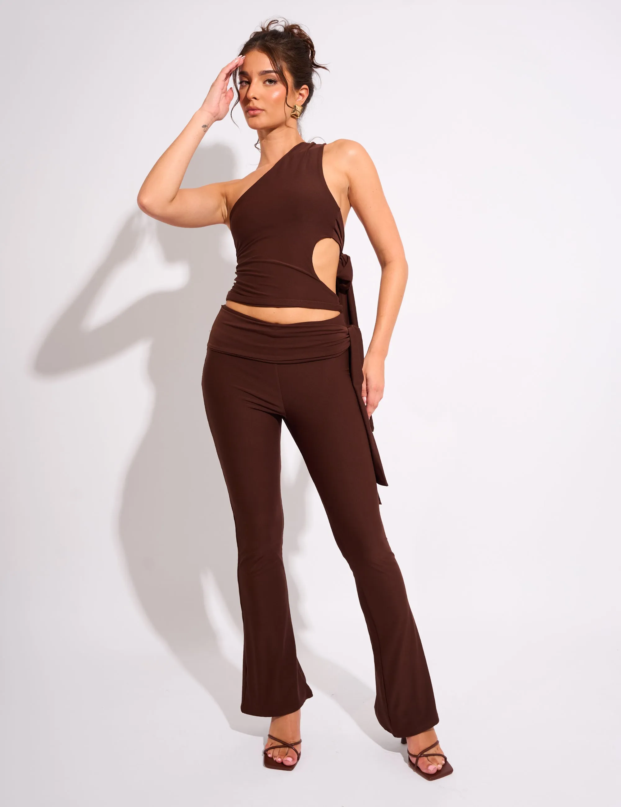 Tie Back Luxe Slinky One Shoulder Top Chocolate sold by Public Desire product image thumbnail 3