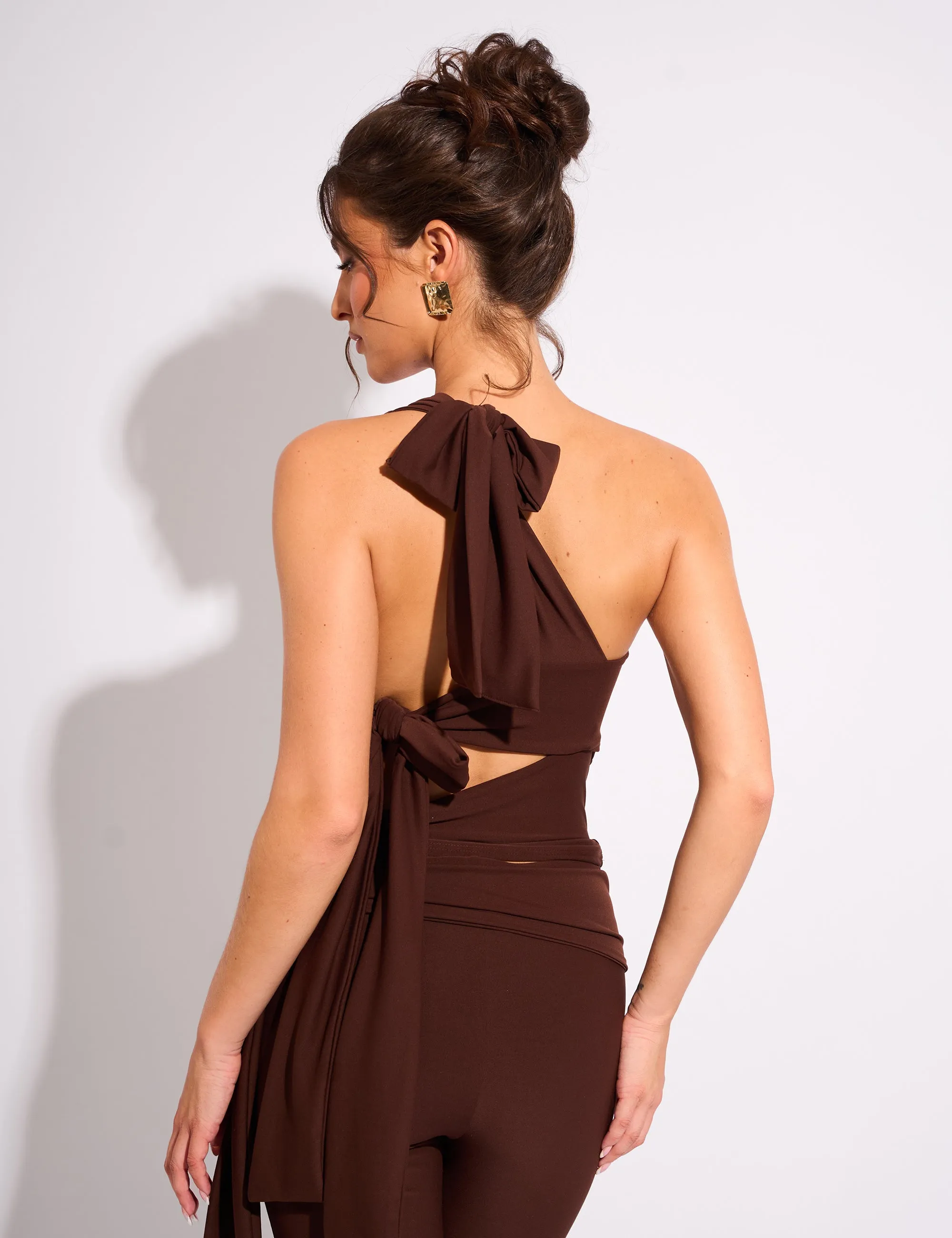 Tie Back Luxe Slinky One Shoulder Top Chocolate sold by Public Desire product image thumbnail 2