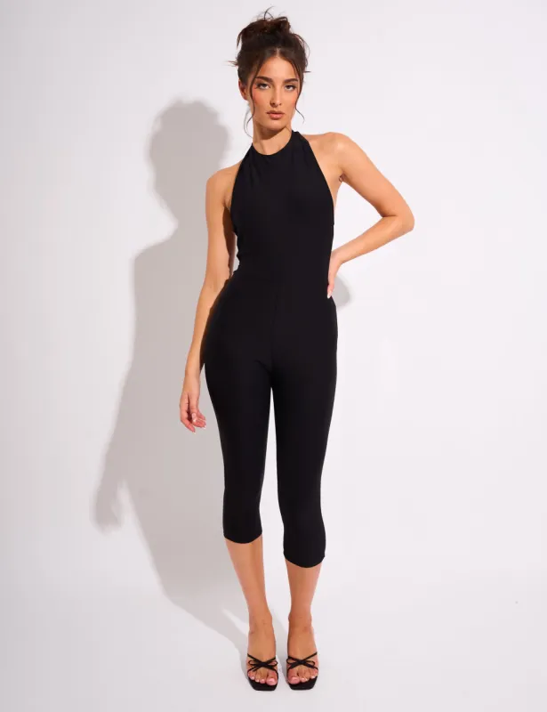 Tie Back Luxe Slinky Capri Jumpsuit Black sold by Public Desire