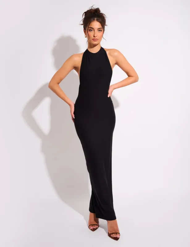 Tie Back Luxe Slinky Maxi Dress Black sold by Public Desire