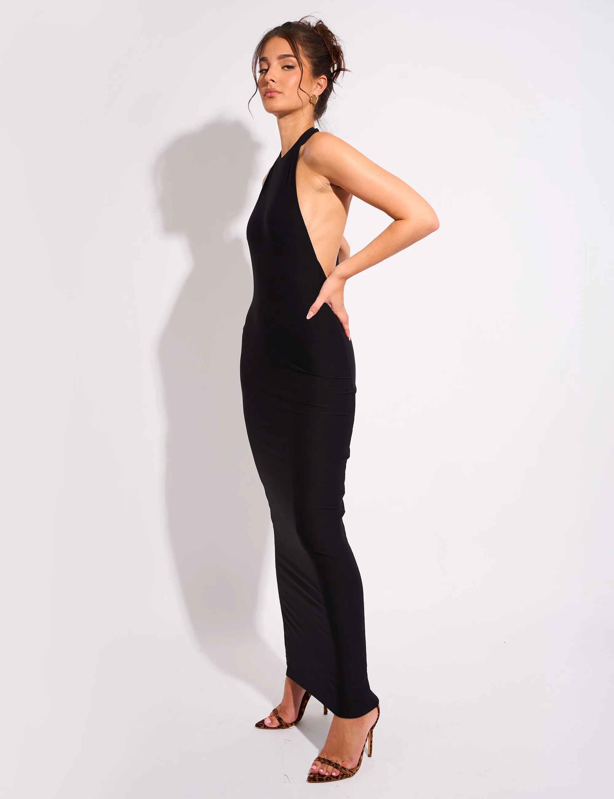 Tie Back Luxe Slinky Maxi Dress Black sold by Public Desire product image thumbnail 2