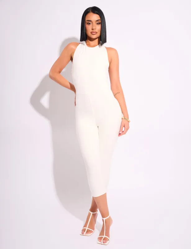 Tie Back Luxe Slinky Capri Jumpsuit White sold by Public Desire