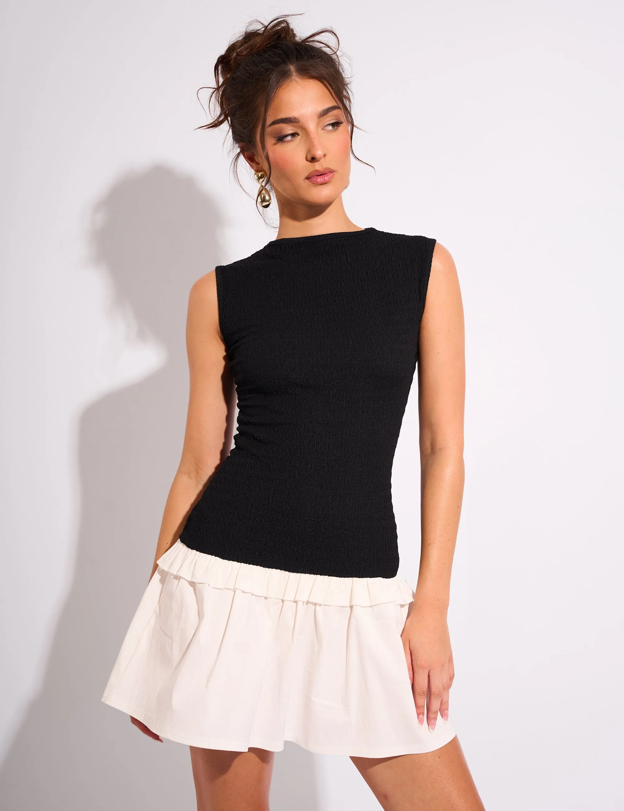 Dropped Waist Contrast Bubble Hem Mini Dress Black & White sold by Public Desire product image thumbnail 2