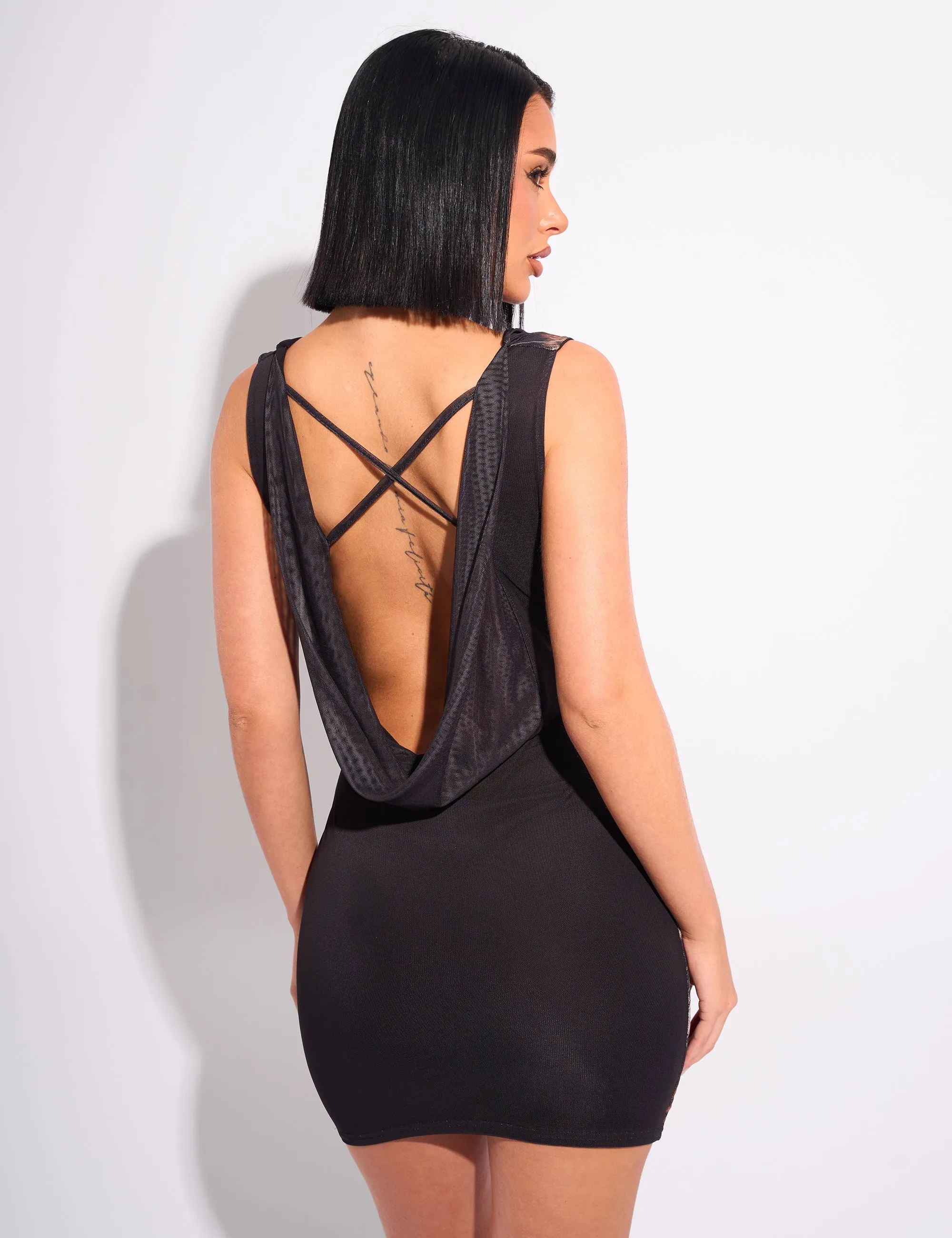 Leopard Graphic Cowl Neck Mini Dress Black sold by Public Desire product image thumbnail 2