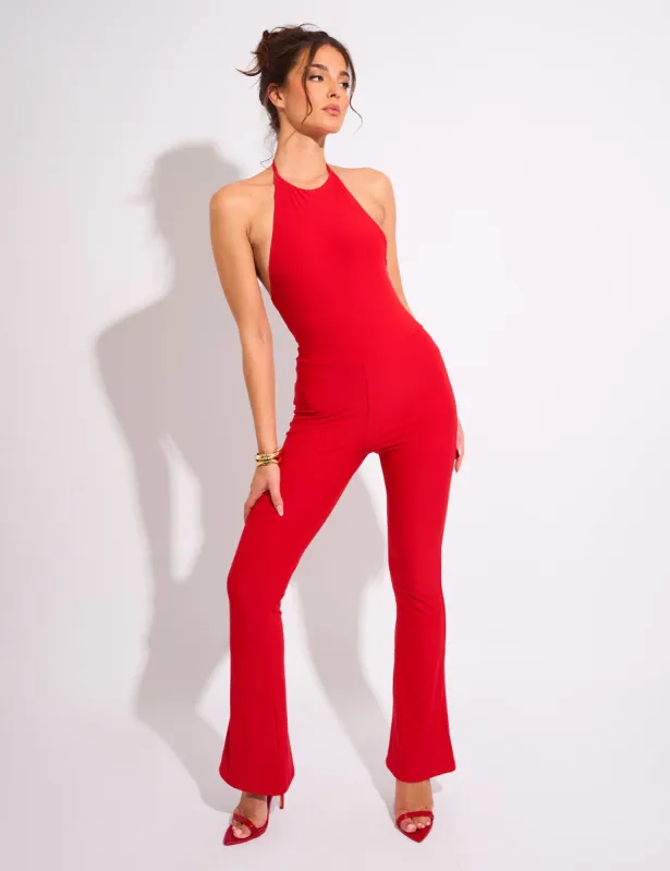 Tie Back Luxe Slinky Jumpsuit Red sold by Public Desire