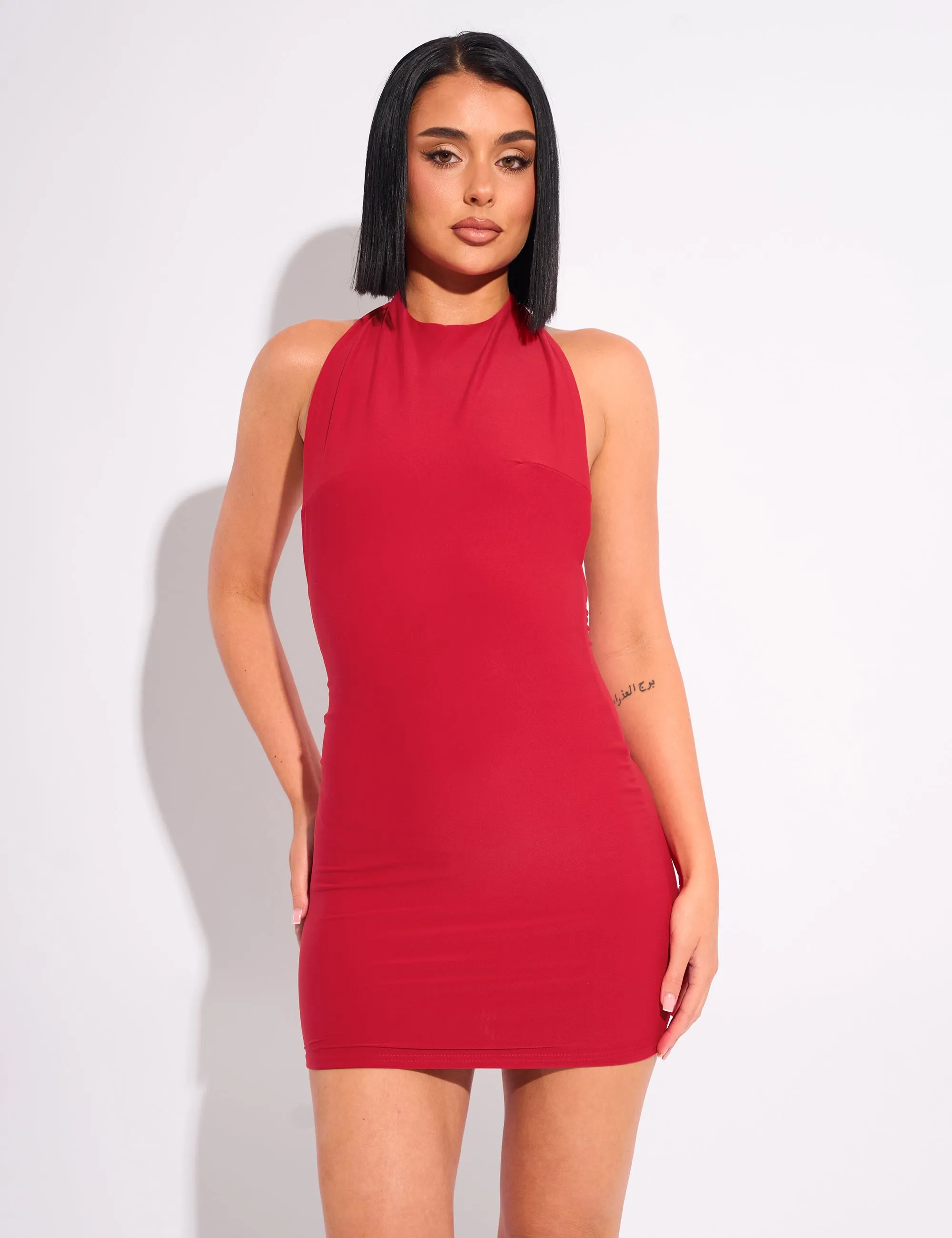 Tie Back Luxe Slinky Mini Dress Red sold by Public Desire