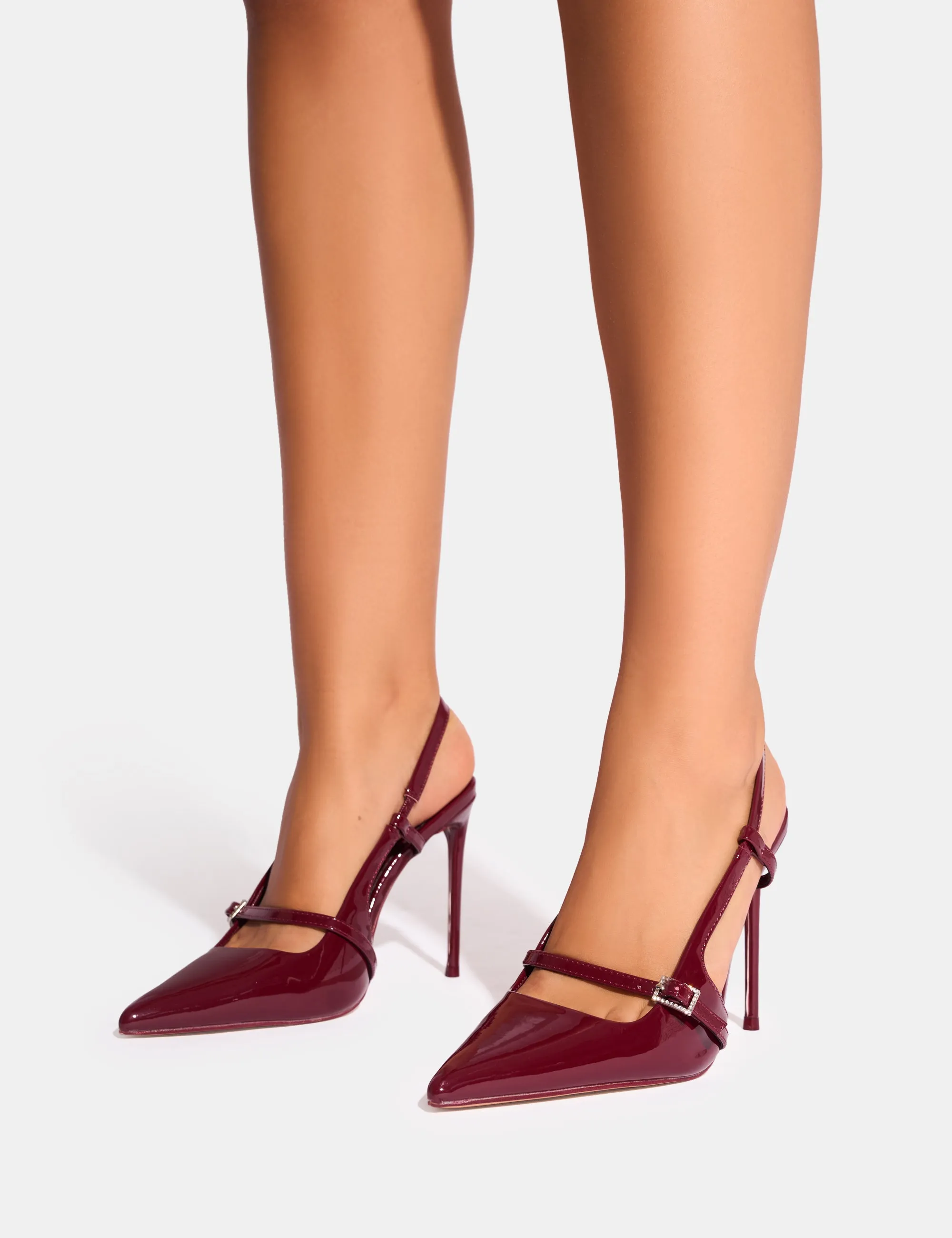 Forget Me Not Burgundy Embellished Buckle Detail Sling Back Court Heels sold by Public Desire product image thumbnail 4