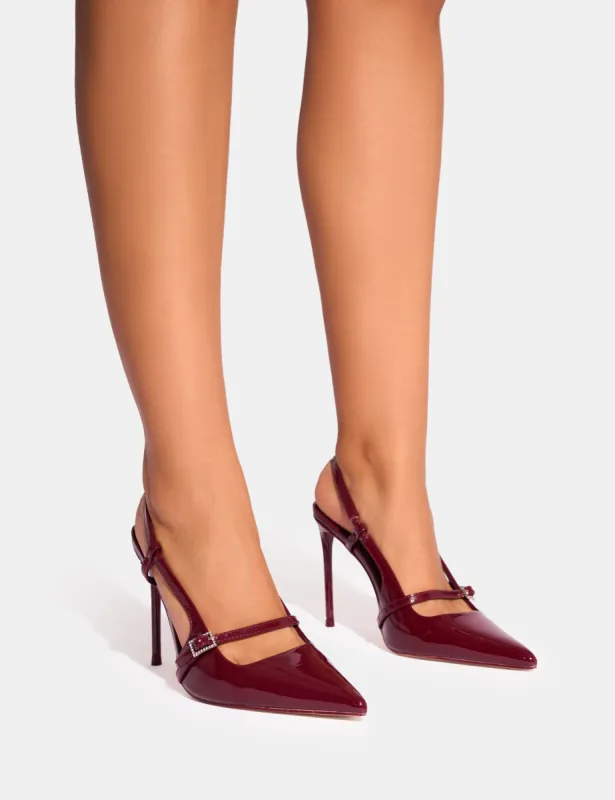 Forget Me Not Burgundy Embellished Buckle Detail Sling Back Court Heels sold by Public Desire