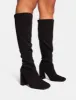 Audrina Black Suede Wide Fit Block Heel Knee High Sock Boots sold by Public Desire